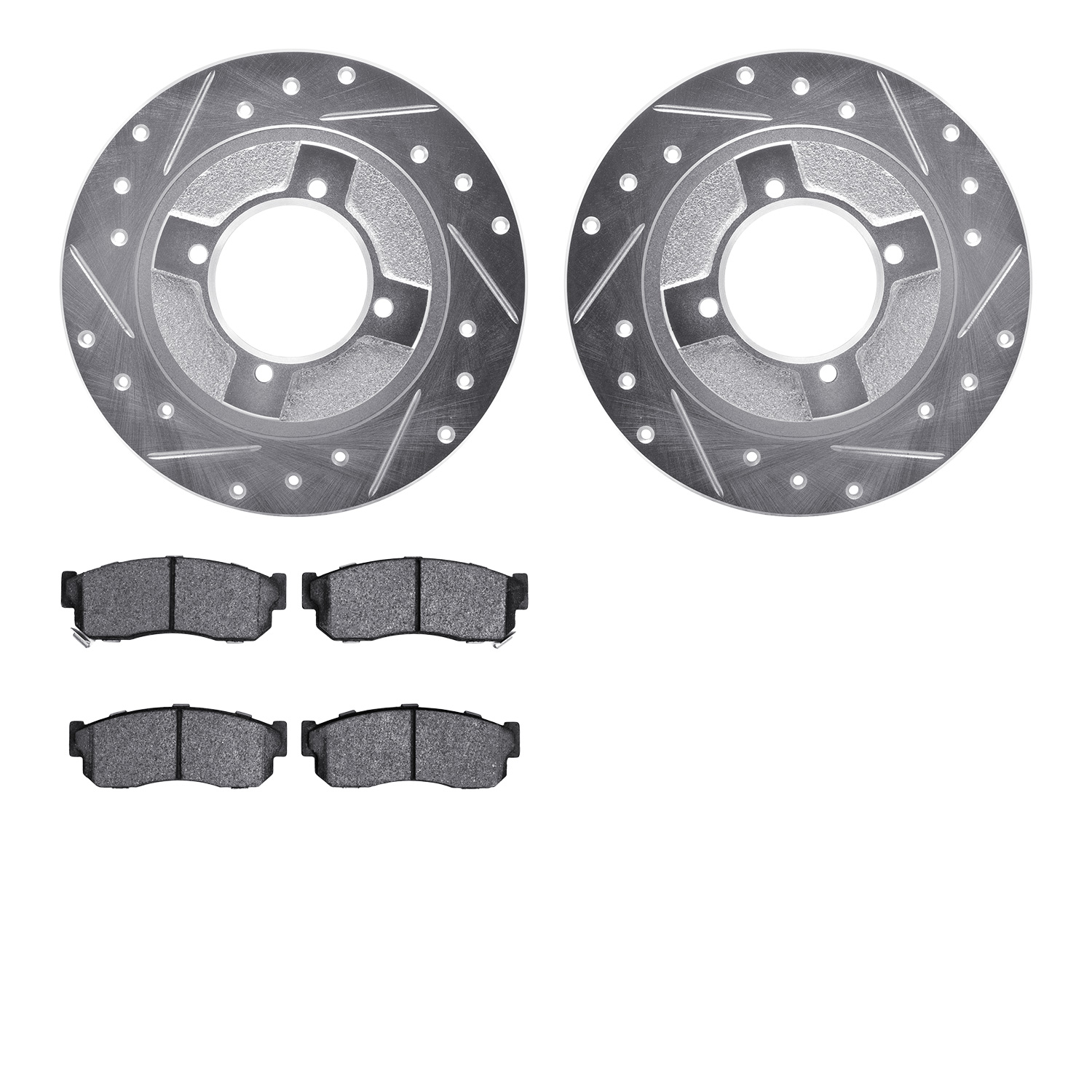 7302-67041 Drilled/Slotted Brake Rotor with 3000-Series Ceramic Brake Pads Kit [Silver], 1982-1986 Infiniti/Nissan, Position: Fr