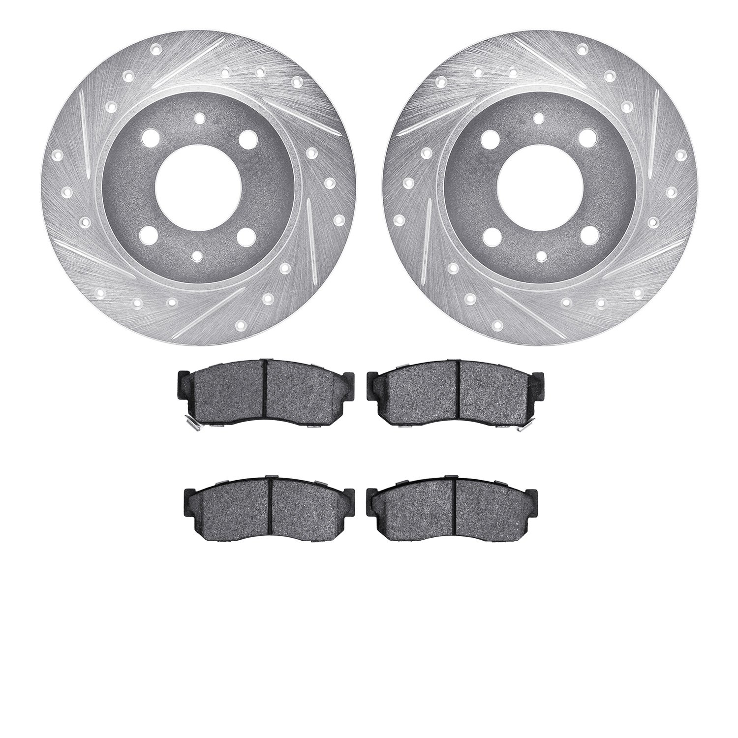 7302-67042 Drilled/Slotted Brake Rotor with 3000-Series Ceramic Brake Pads Kit [Silver], 1986-1994 Infiniti/Nissan, Position: Fr