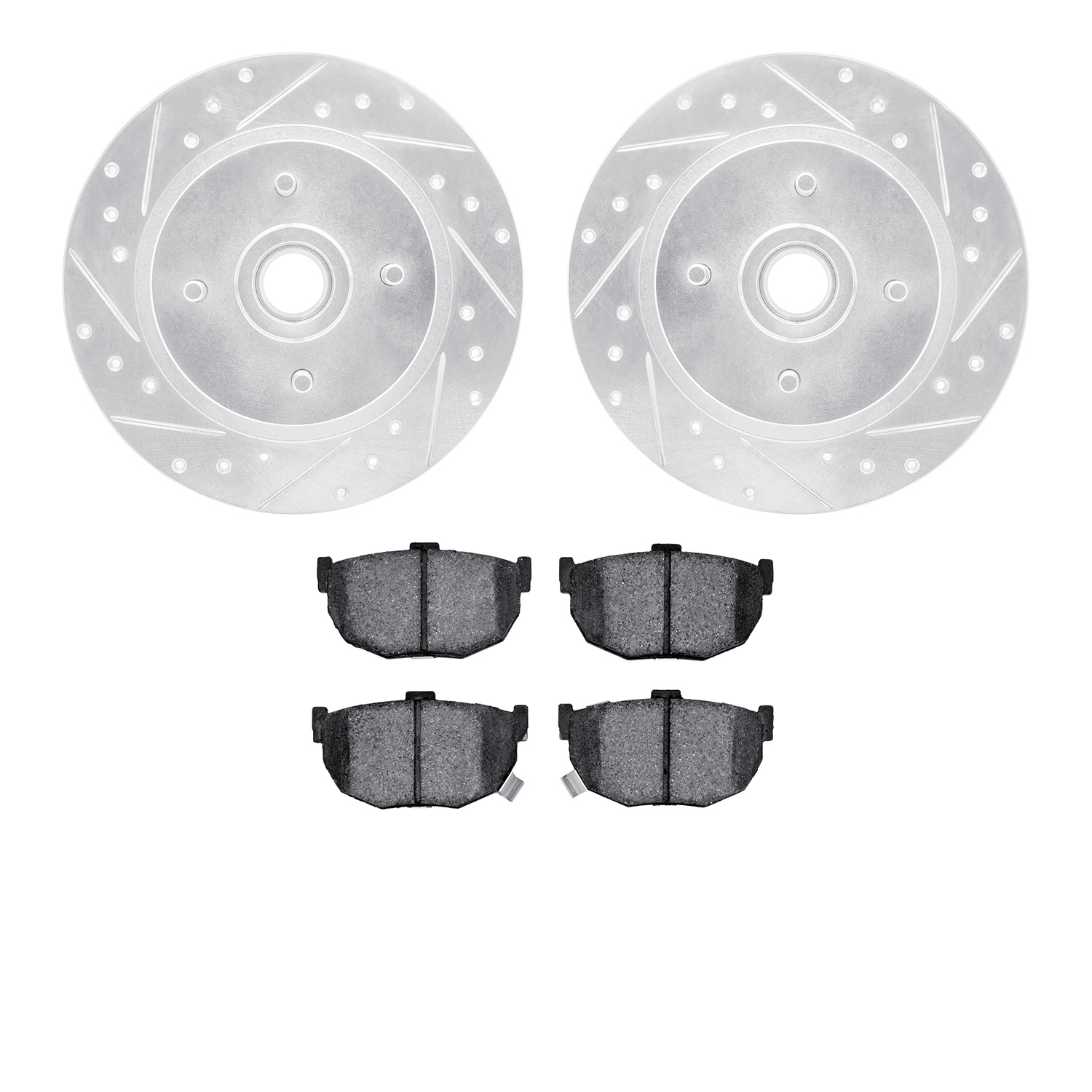 7302-67043 Drilled/Slotted Brake Rotor with 3000-Series Ceramic Brake Pads Kit [Silver], 1984-1987 Infiniti/Nissan, Position: Re