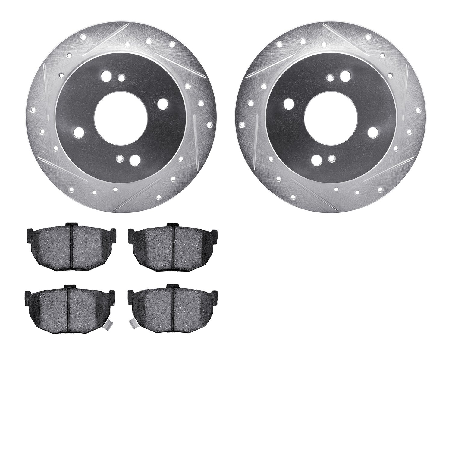 7302-67047 Drilled/Slotted Brake Rotor with 3000-Series Ceramic Brake Pads Kit [Silver], 1984-1984 Infiniti/Nissan, Position: Re