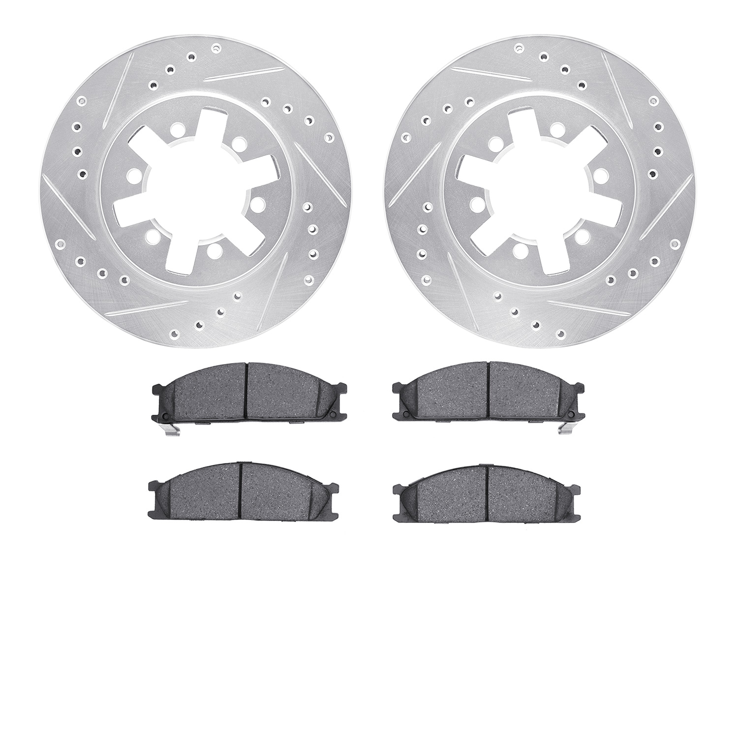 7302-67049 Drilled/Slotted Brake Rotor with 3000-Series Ceramic Brake Pads Kit [Silver], 1985-2012 Infiniti/Nissan, Position: Fr