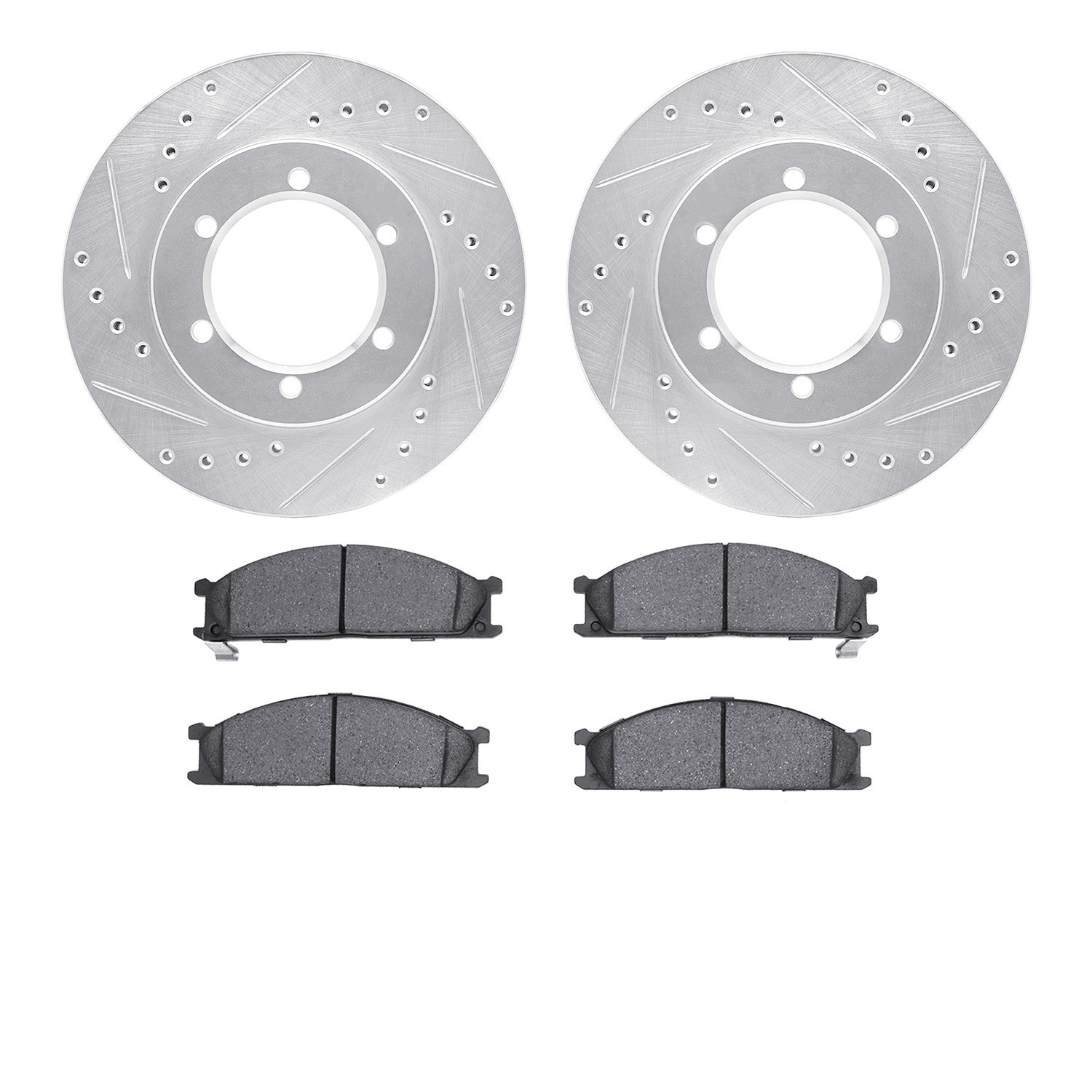 7302-67052 Drilled/Slotted Brake Rotor with 3000-Series Ceramic Brake Pads Kit [Silver], 1998-2015 Infiniti/Nissan, Position: Fr