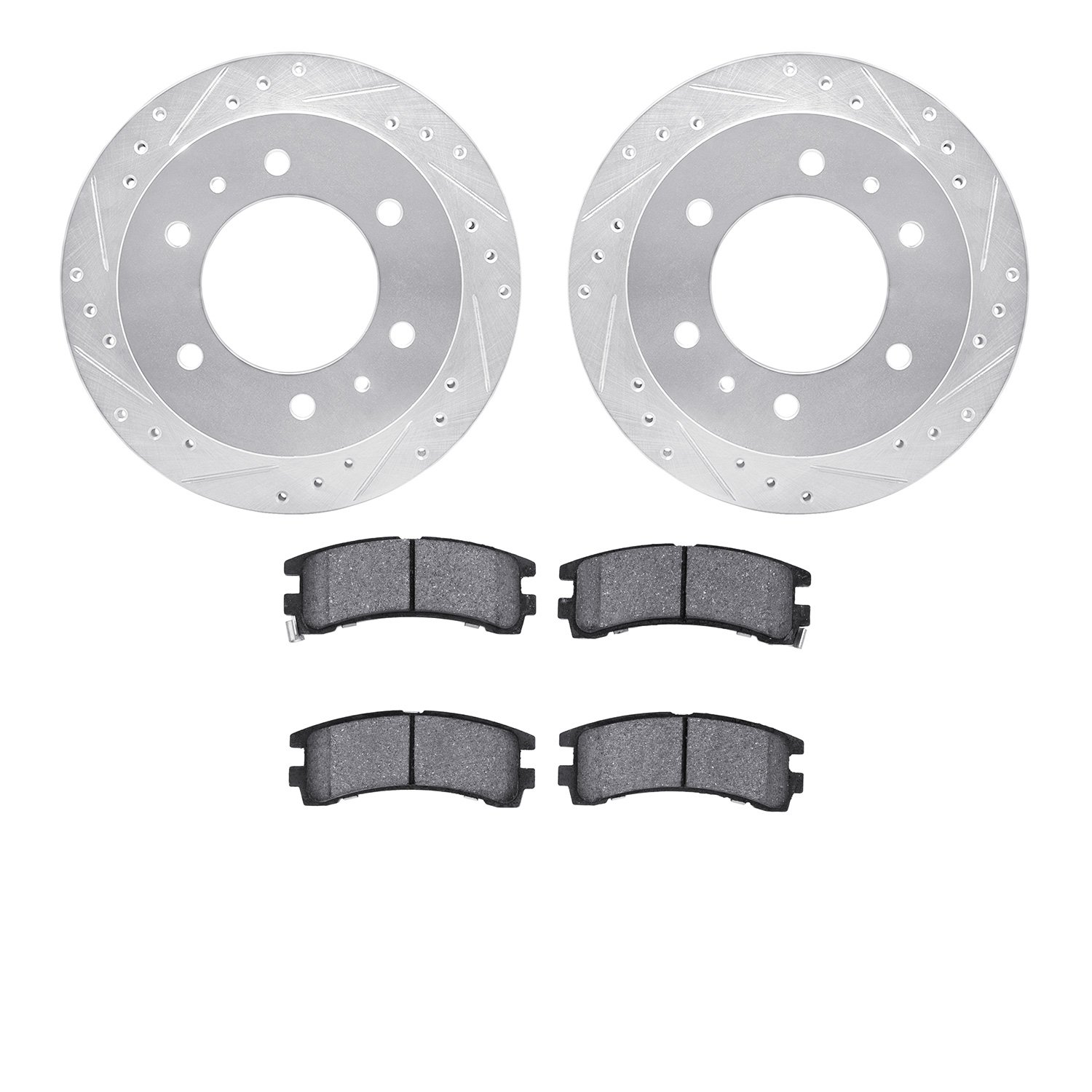 7302-67055 Drilled/Slotted Brake Rotor with 3000-Series Ceramic Brake Pads Kit [Silver], 1988-1995 Infiniti/Nissan, Position: Re