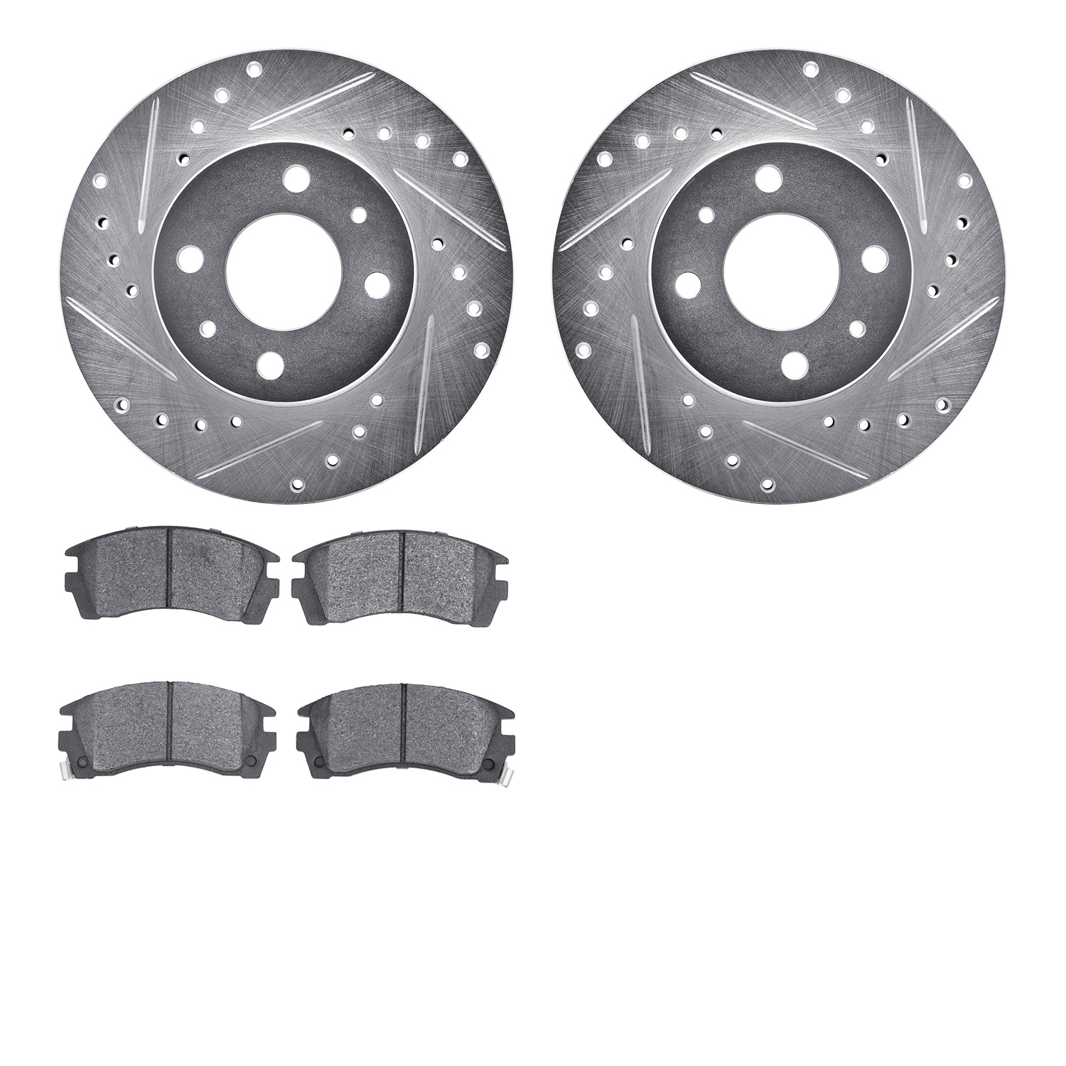 7302-67059 Drilled/Slotted Brake Rotor with 3000-Series Ceramic Brake Pads Kit [Silver], 1991-2006 Infiniti/Nissan, Position: Fr