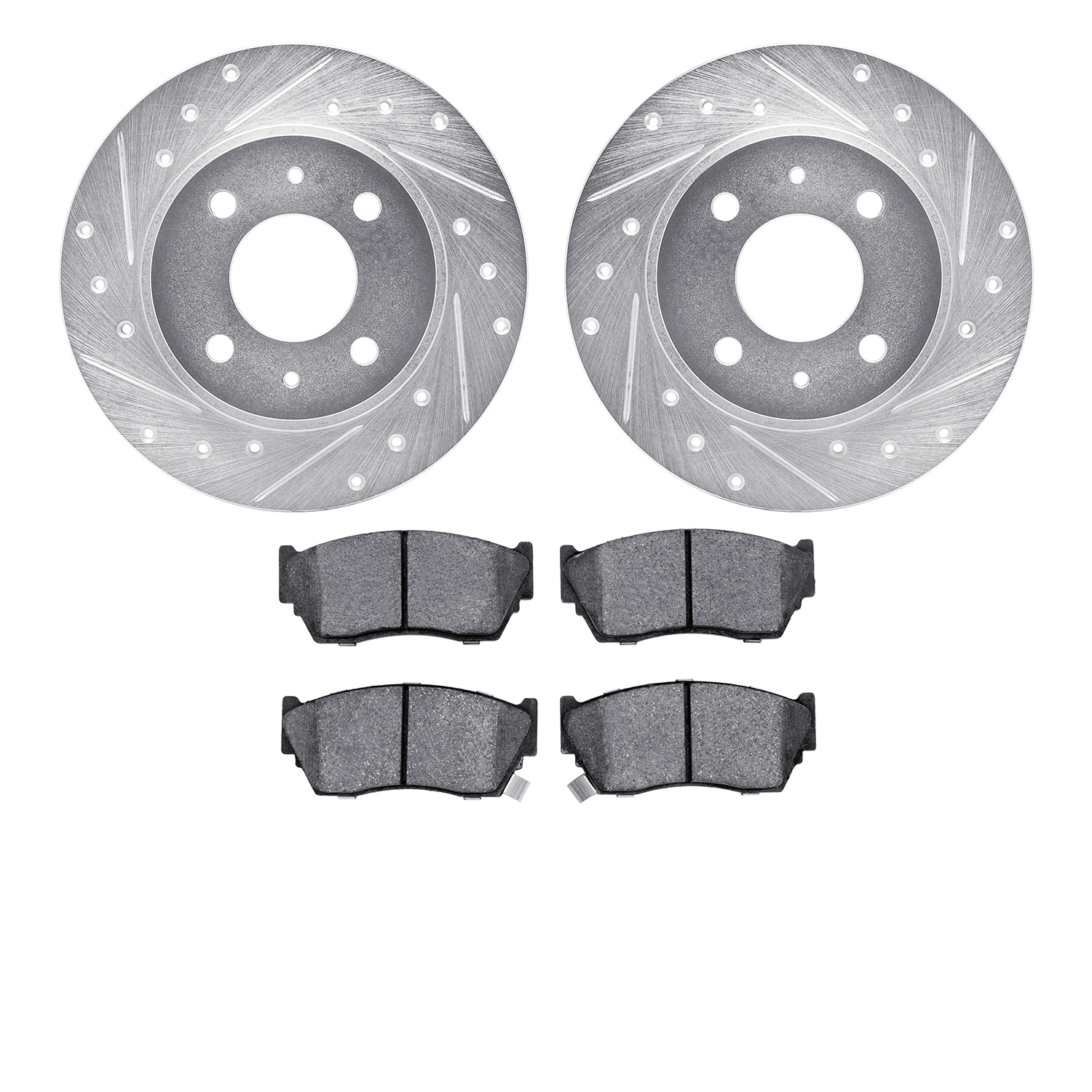 7302-67060 Drilled/Slotted Brake Rotor with 3000-Series Ceramic Brake Pads Kit [Silver], 1995-2006 Infiniti/Nissan, Position: Fr