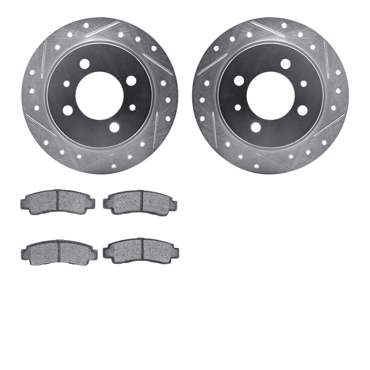 7302-67063 Drilled/Slotted Brake Rotor with 3000-Series Ceramic Brake Pads Kit [Silver], 1991-2006 Infiniti/Nissan, Position: Re