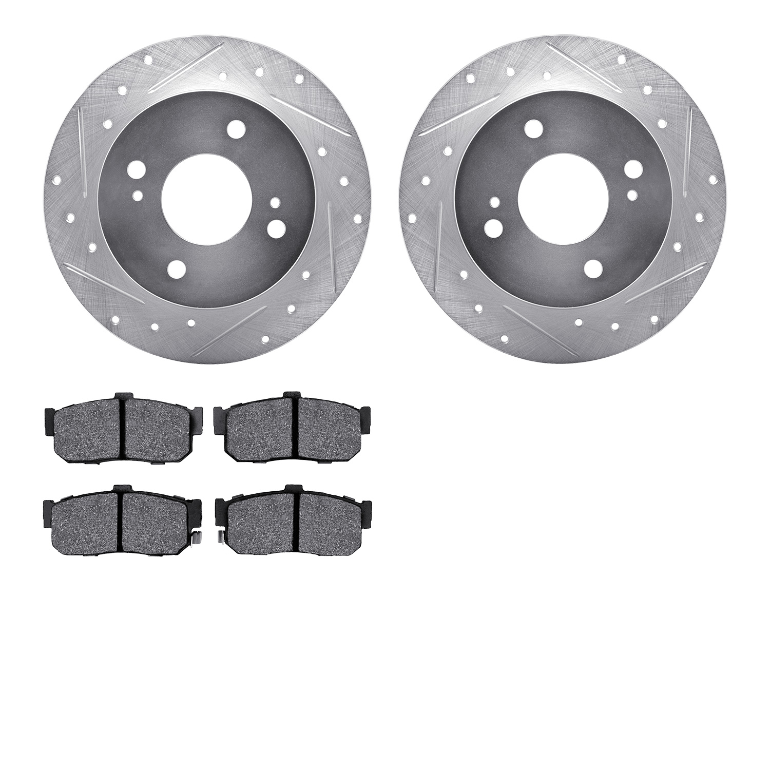7302-67065 Drilled/Slotted Brake Rotor with 3000-Series Ceramic Brake Pads Kit [Silver], 1991-2001 Infiniti/Nissan, Position: Re