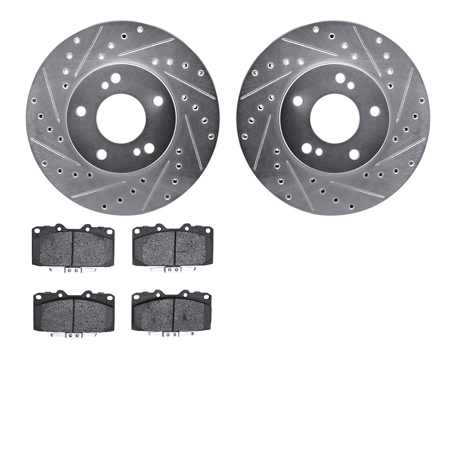 7302-67071 Drilled/Slotted Brake Rotor with 3000-Series Ceramic Brake Pads Kit [Silver], 1989-1996 Infiniti/Nissan, Position: Fr
