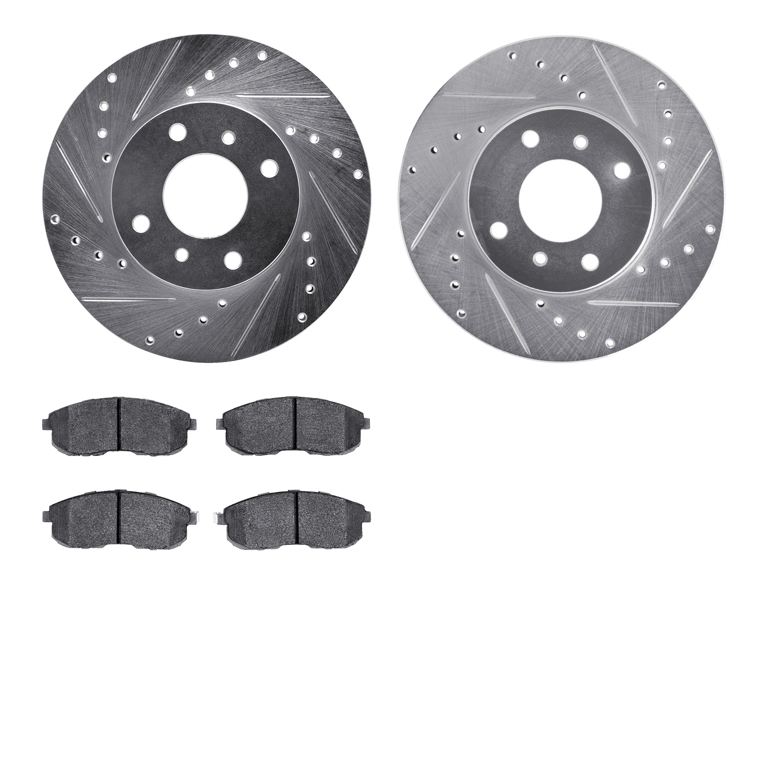 7302-67073 Drilled/Slotted Brake Rotor with 3000-Series Ceramic Brake Pads Kit [Silver], 1993-2006 Infiniti/Nissan, Position: Fr