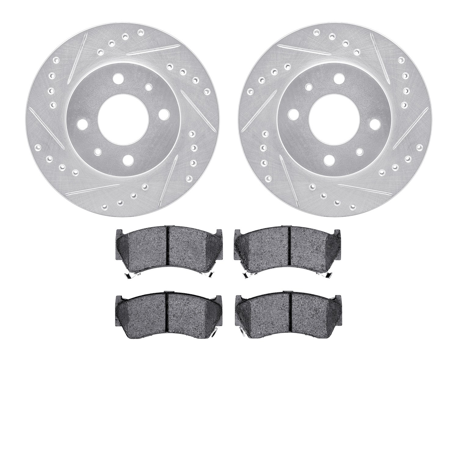 7302-67075 Drilled/Slotted Brake Rotor with 3000-Series Ceramic Brake Pads Kit [Silver], 1995-1999 Infiniti/Nissan, Position: Fr