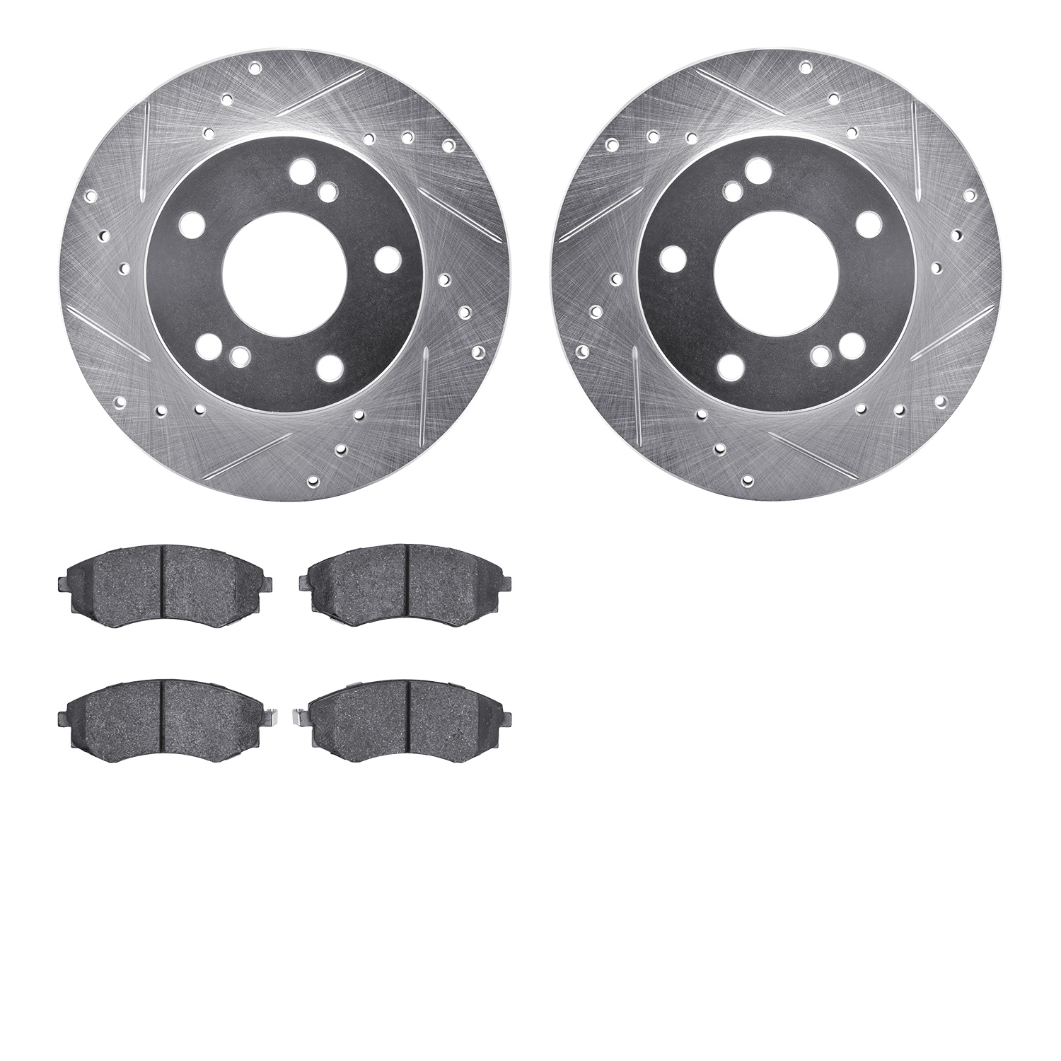 7302-67081 Drilled/Slotted Brake Rotor with 3000-Series Ceramic Brake Pads Kit [Silver], 1996-1998 Infiniti/Nissan, Position: Fr