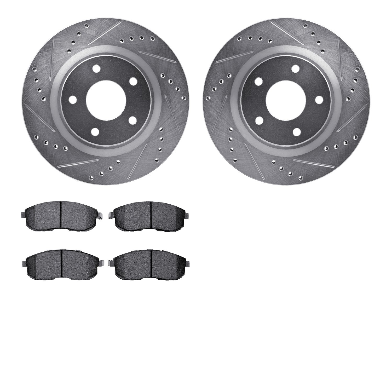 7302-67084 Drilled/Slotted Brake Rotor with 3000-Series Ceramic Brake Pads Kit [Silver], 2007-2013 Infiniti/Nissan, Position: Fr