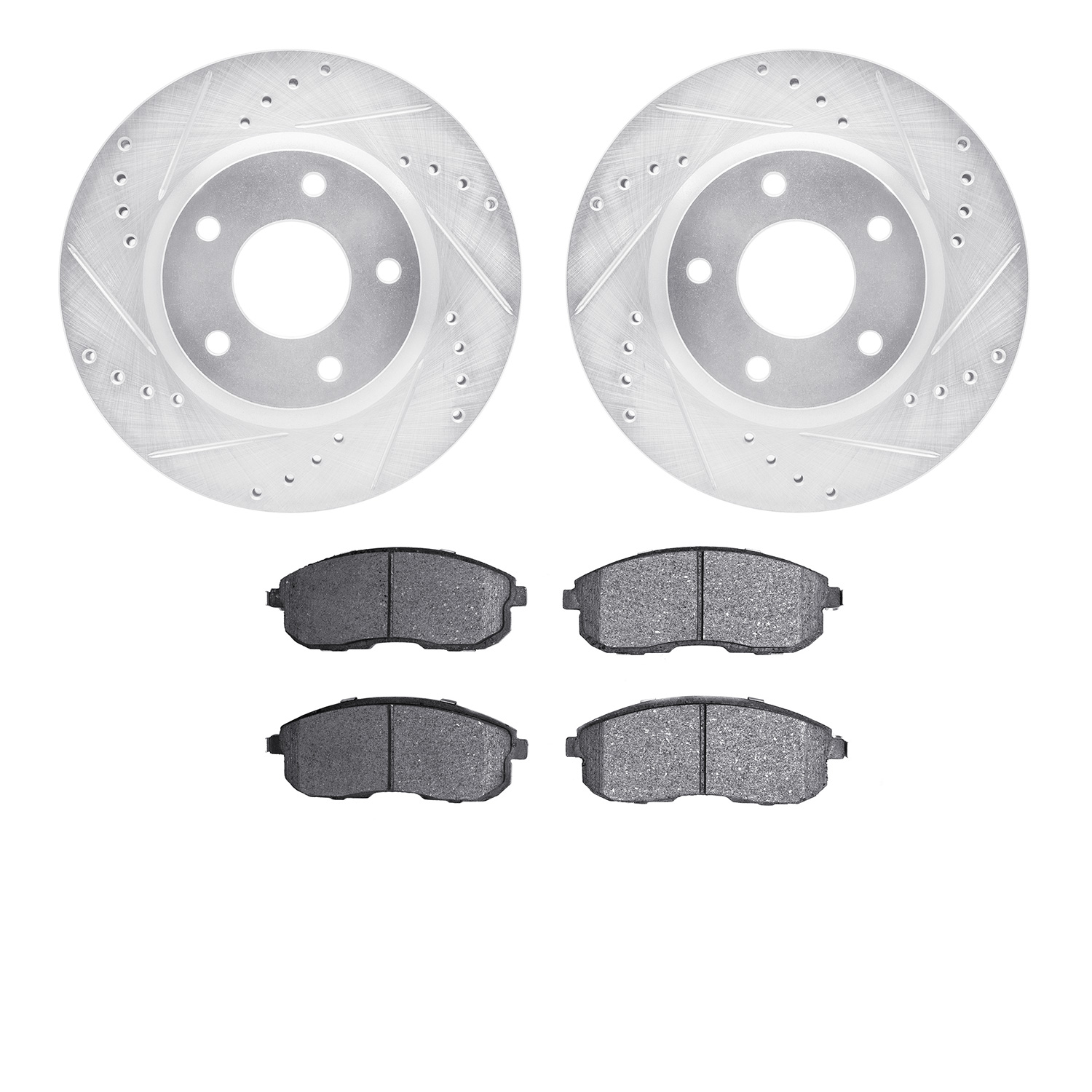7302-67089 Drilled/Slotted Brake Rotor with 3000-Series Ceramic Brake Pads Kit [Silver], 2013-2019 Infiniti/Nissan, Position: Fr