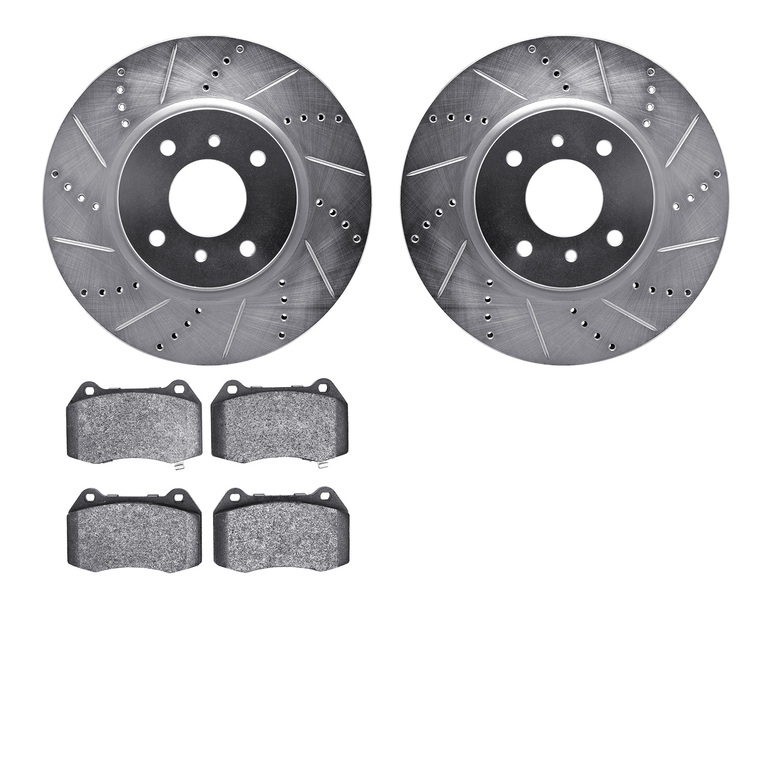 7302-67103 Drilled/Slotted Brake Rotor with 3000-Series Ceramic Brake Pads Kit [Silver], 2004-2006 Infiniti/Nissan, Position: Fr