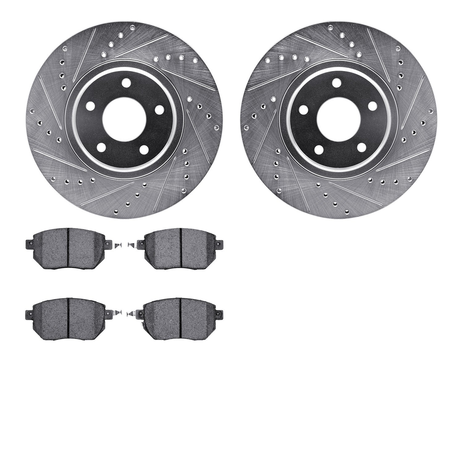 7302-67104 Drilled/Slotted Brake Rotor with 3000-Series Ceramic Brake Pads Kit [Silver], 2003-2005 Infiniti/Nissan, Position: Fr
