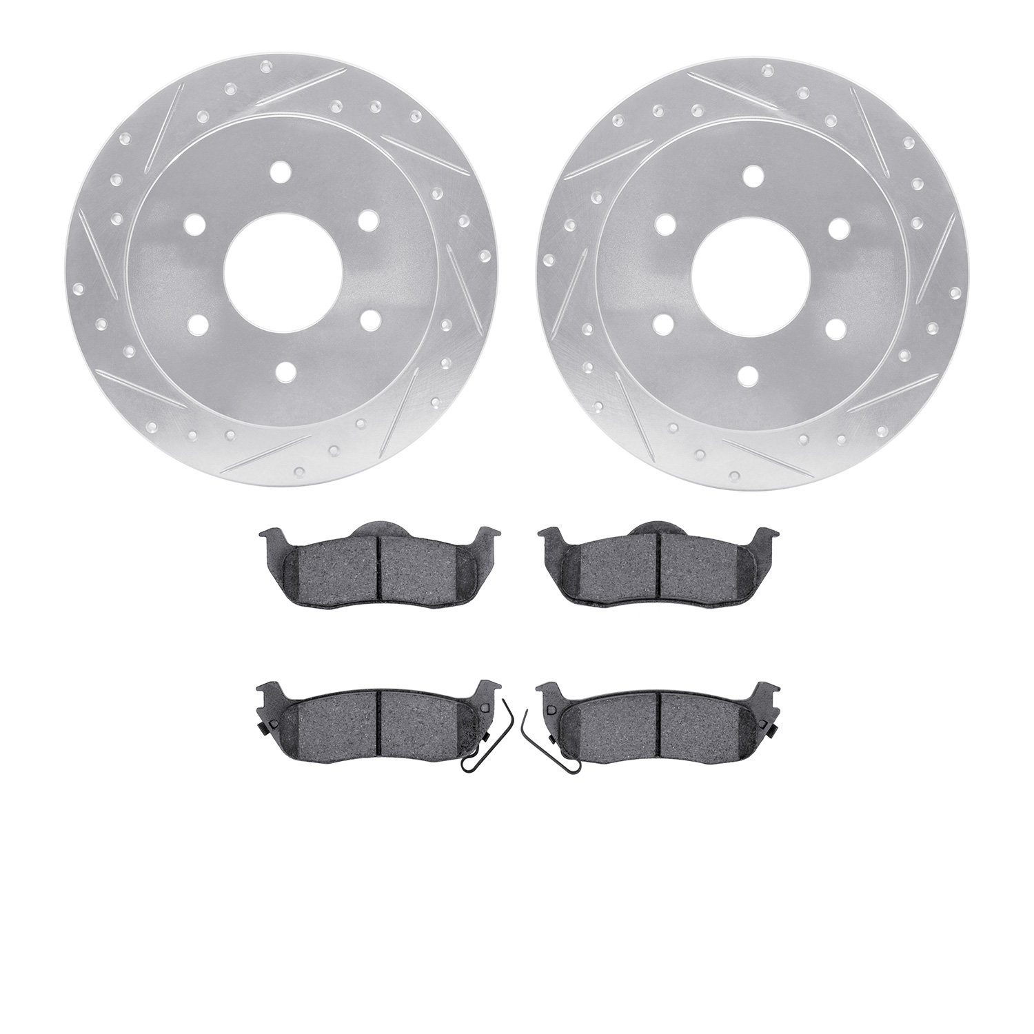 7302-67106 Drilled/Slotted Brake Rotor with 3000-Series Ceramic Brake Pads Kit [Silver], 2004-2015 Infiniti/Nissan, Position: Re