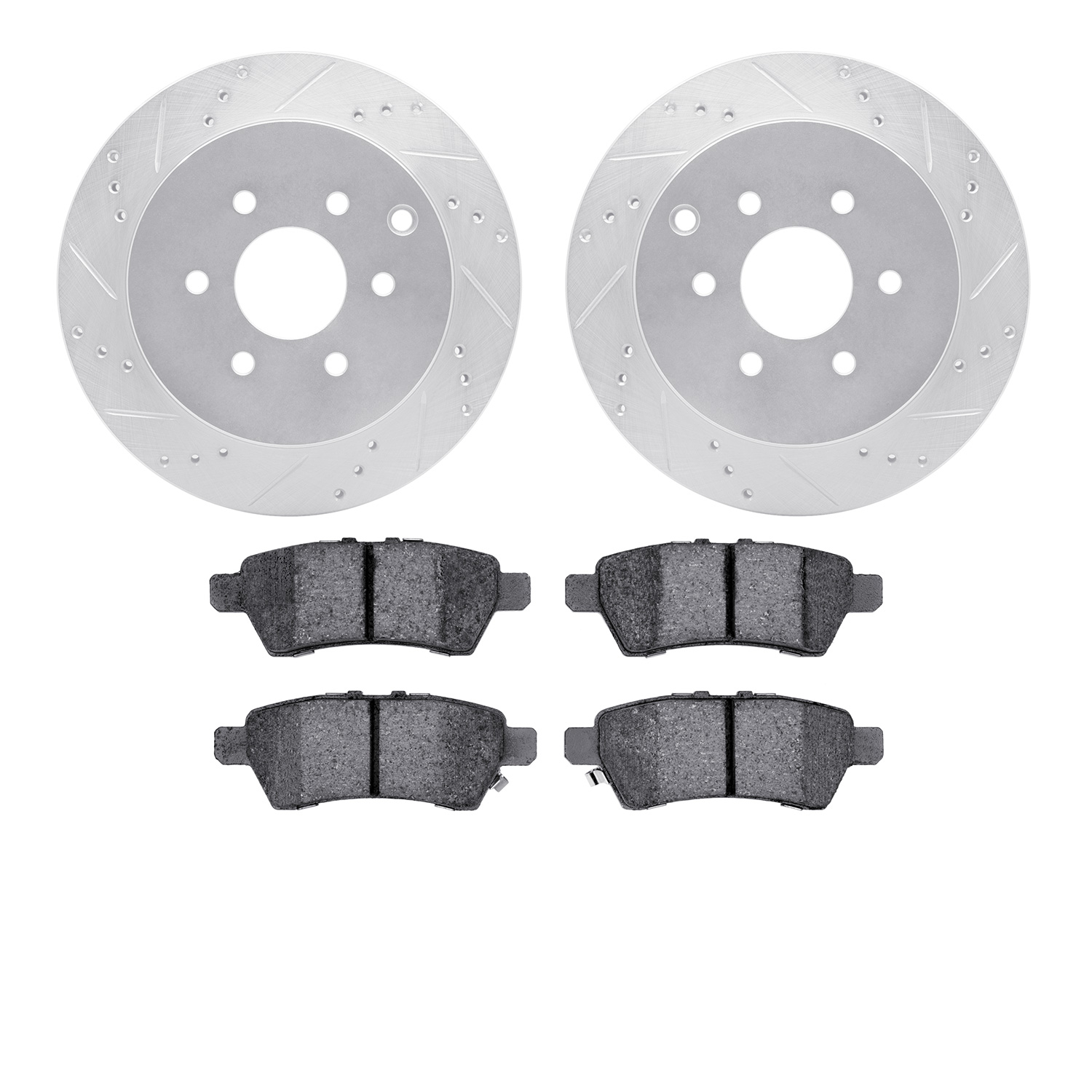 7302-67111 Drilled/Slotted Brake Rotor with 3000-Series Ceramic Brake Pads Kit [Silver], 2005-2012 Infiniti/Nissan, Position: Re