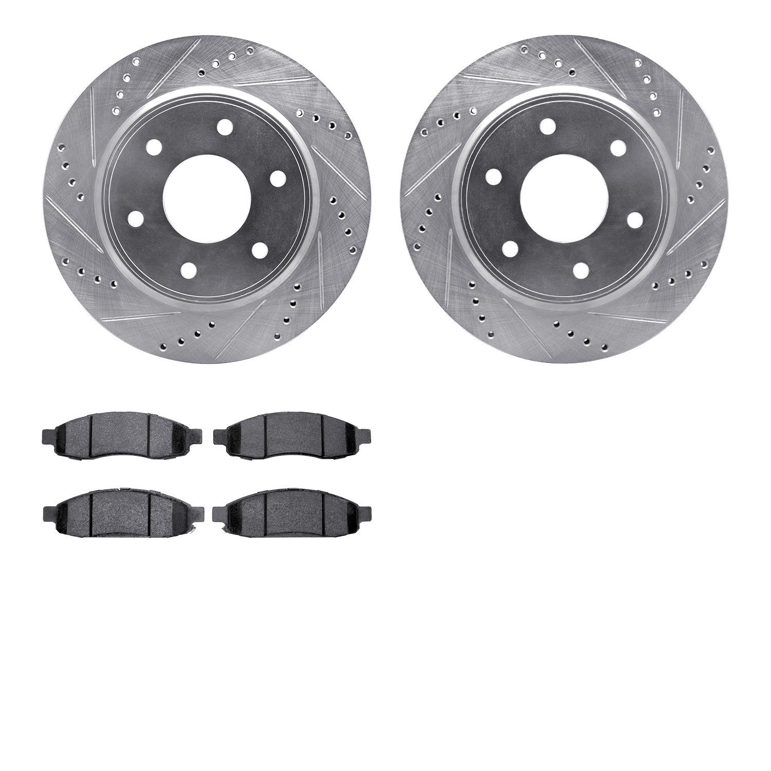 7302-67113 Drilled/Slotted Brake Rotor with 3000-Series Ceramic Brake Pads Kit [Silver], 2005-2007 Infiniti/Nissan, Position: Fr