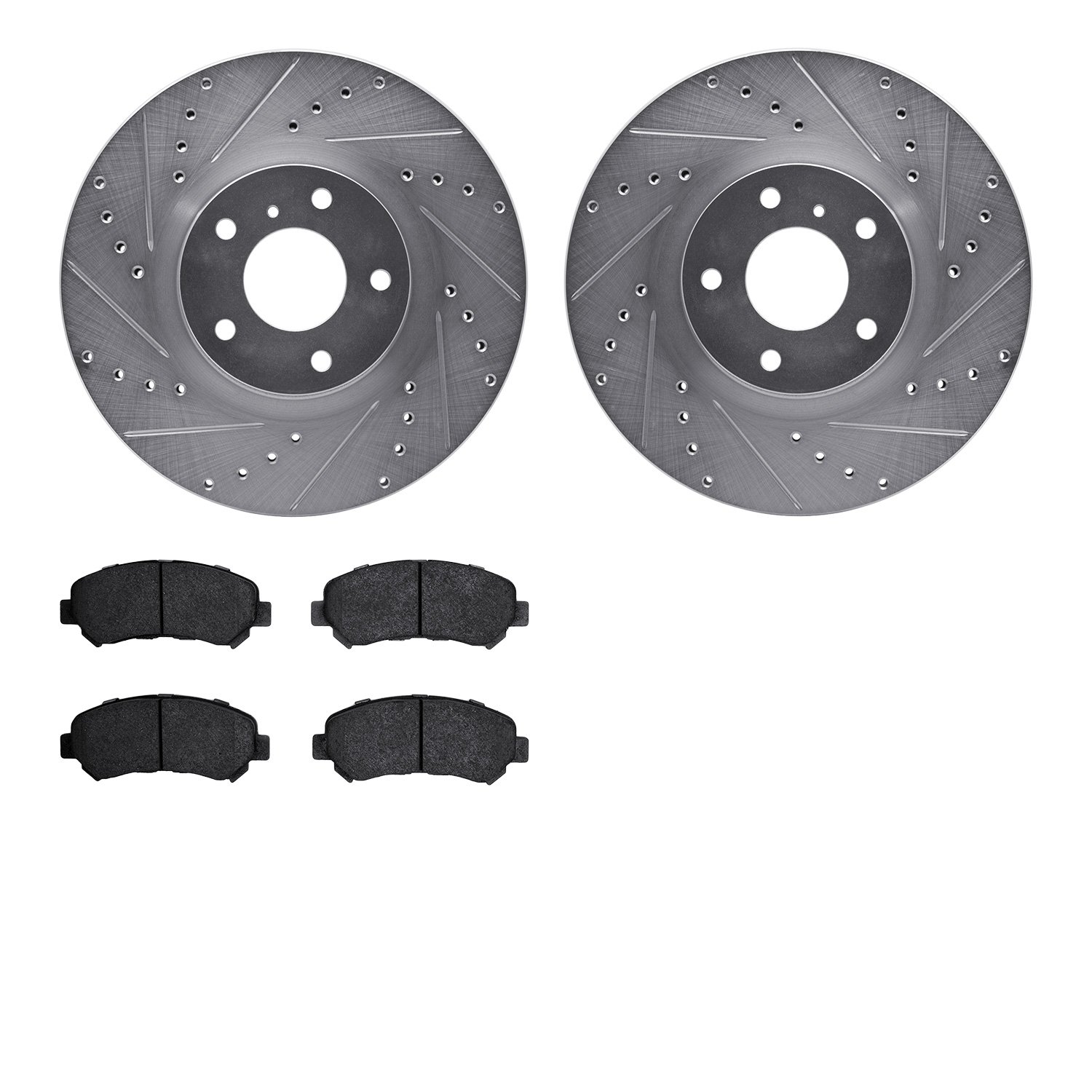 7302-67115 Drilled/Slotted Brake Rotor with 3000-Series Ceramic Brake Pads Kit [Silver], Fits Select Infiniti/Nissan, Position: