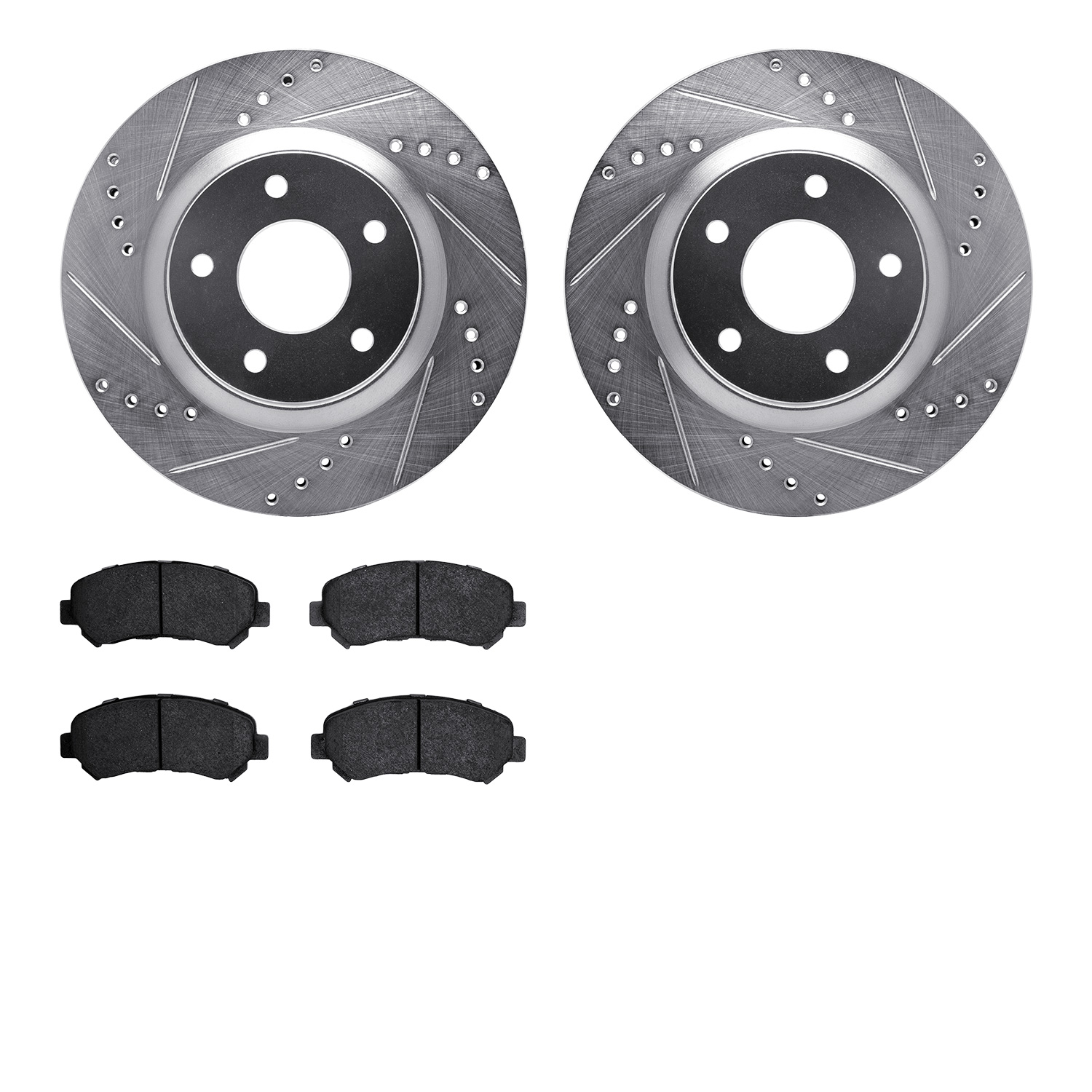 7302-67116 Drilled/Slotted Brake Rotor with 3000-Series Ceramic Brake Pads Kit [Silver], 2008-2015 Infiniti/Nissan, Position: Fr