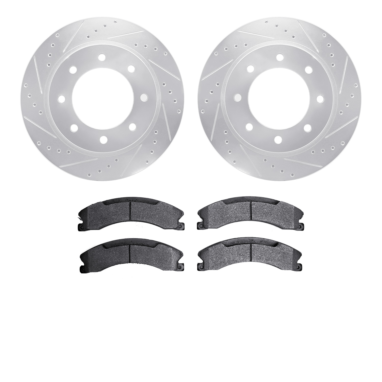 7302-67120 Drilled/Slotted Brake Rotor with 3000-Series Ceramic Brake Pads Kit [Silver], 2012-2021 Infiniti/Nissan, Position: Fr