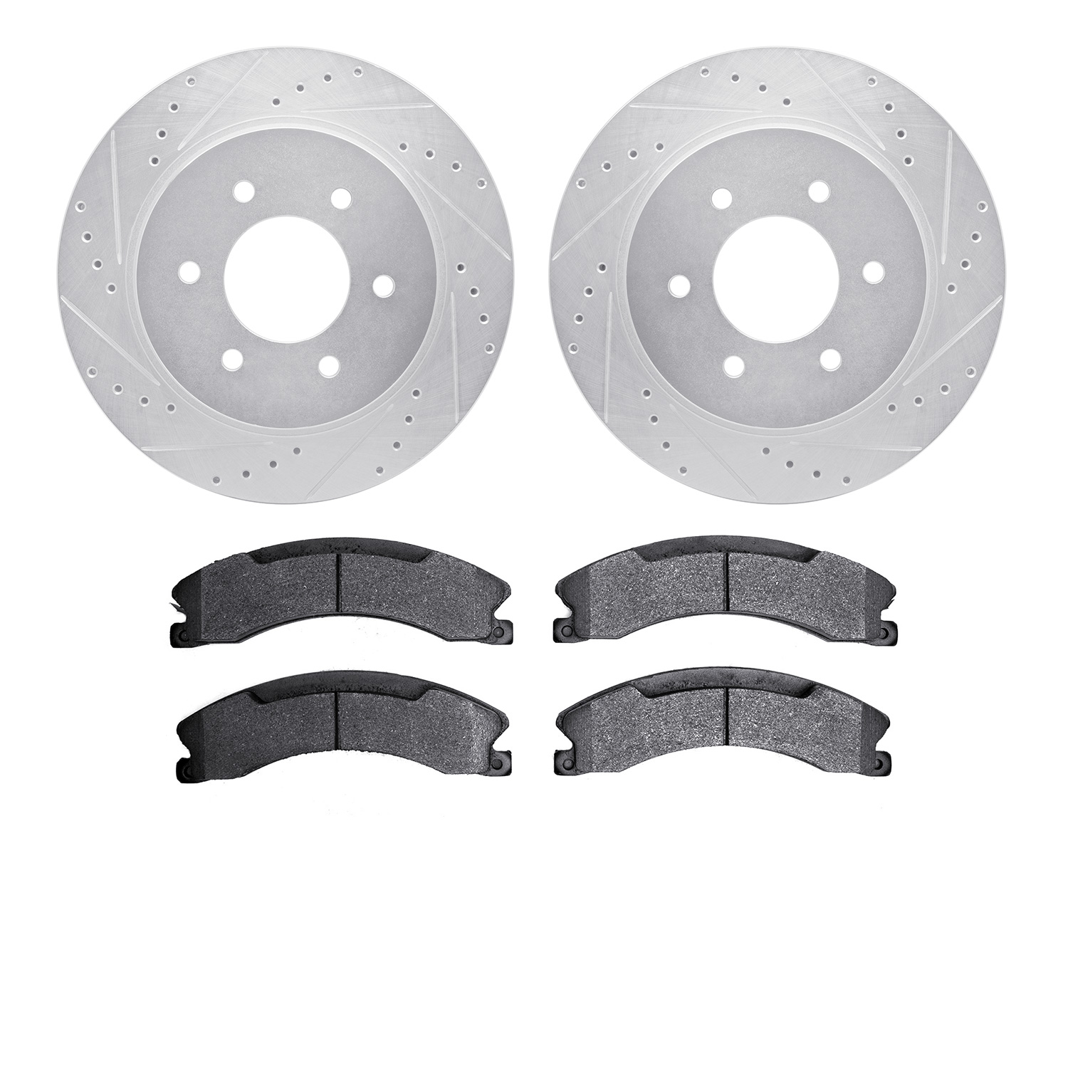 7302-67121 Drilled/Slotted Brake Rotor with 3000-Series Ceramic Brake Pads Kit [Silver], Fits Select Infiniti/Nissan, Position: