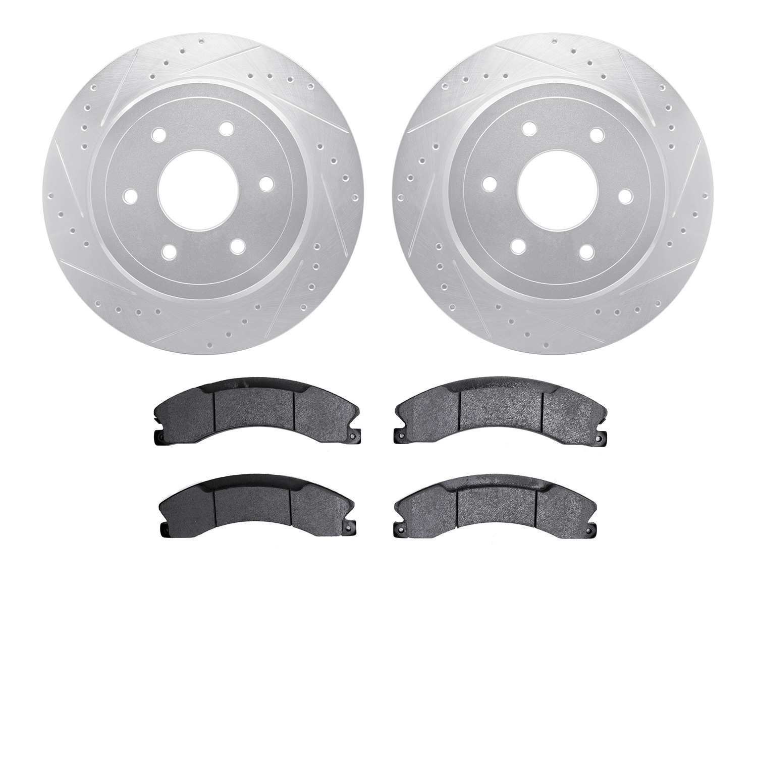 7302-67123 Drilled/Slotted Brake Rotor with 3000-Series Ceramic Brake Pads Kit [Silver], Fits Select Infiniti/Nissan, Position:
