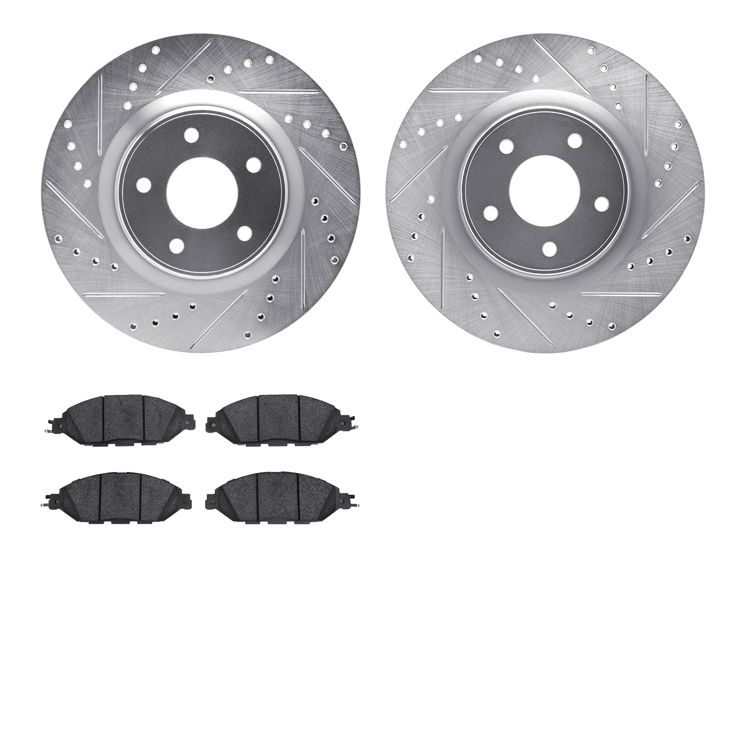 7302-67125 Drilled/Slotted Brake Rotor with 3000-Series Ceramic Brake Pads Kit [Silver], Fits Select Infiniti/Nissan, Position: