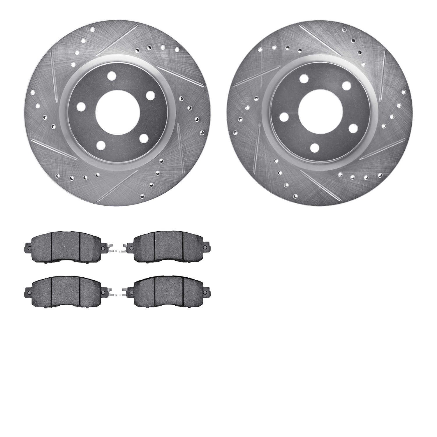 7302-67126 Drilled/Slotted Brake Rotor with 3000-Series Ceramic Brake Pads Kit [Silver], Fits Select Infiniti/Nissan, Position:
