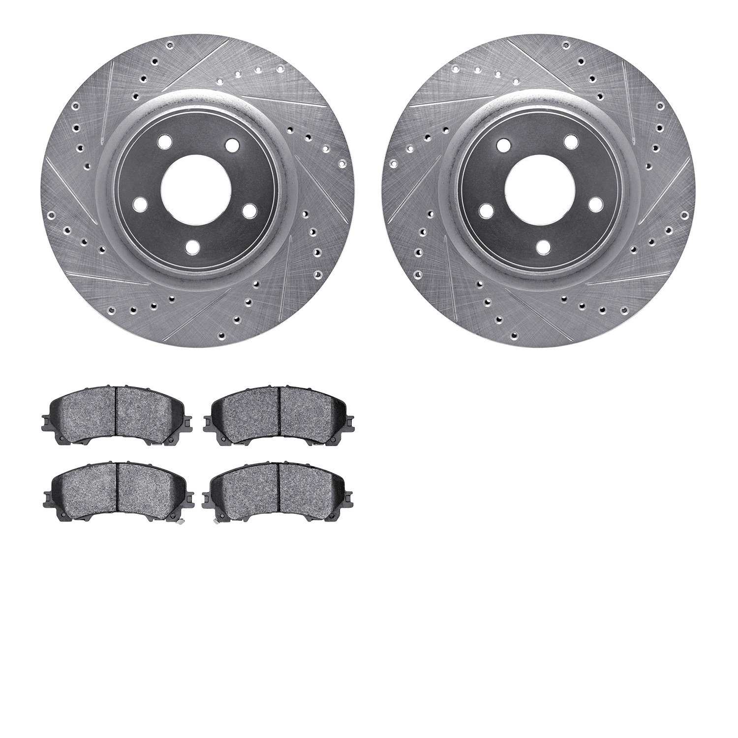 7302-67128 Drilled/Slotted Brake Rotor with 3000-Series Ceramic Brake Pads Kit [Silver], 2014-2019 Infiniti/Nissan, Position: Fr