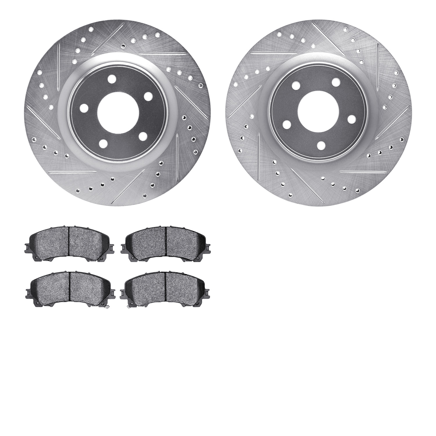 7302-67129 Drilled/Slotted Brake Rotor with 3000-Series Ceramic Brake Pads Kit [Silver], Fits Select Infiniti/Nissan, Position: