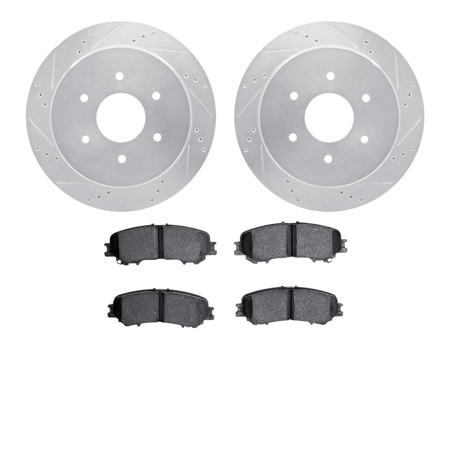 7302-67131 Drilled/Slotted Brake Rotor with 3000-Series Ceramic Brake Pads Kit [Silver], Fits Select Infiniti/Nissan, Position: