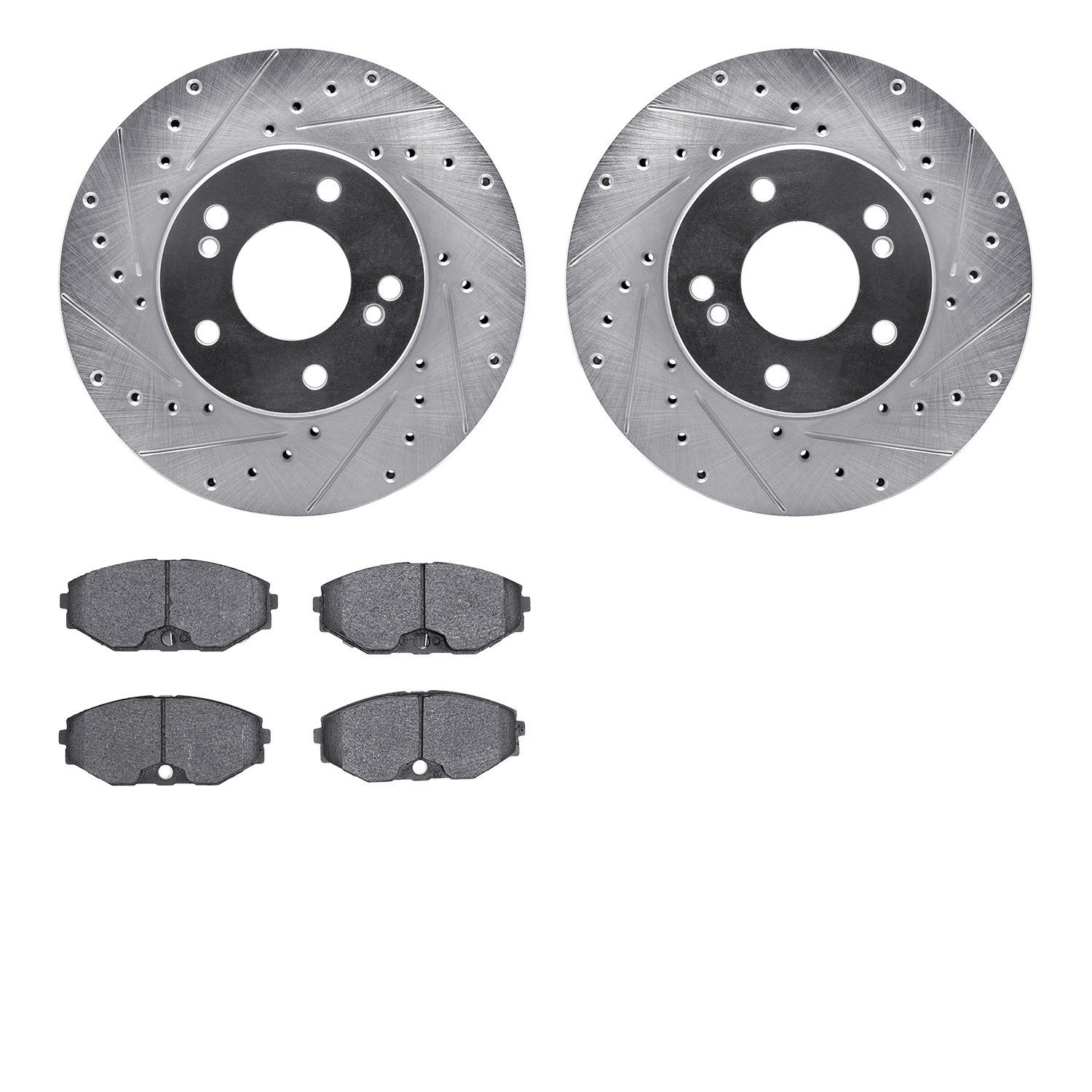 7302-68001 Drilled/Slotted Brake Rotor with 3000-Series Ceramic Brake Pads Kit [Silver], 1993-1997 Infiniti/Nissan, Position: Fr