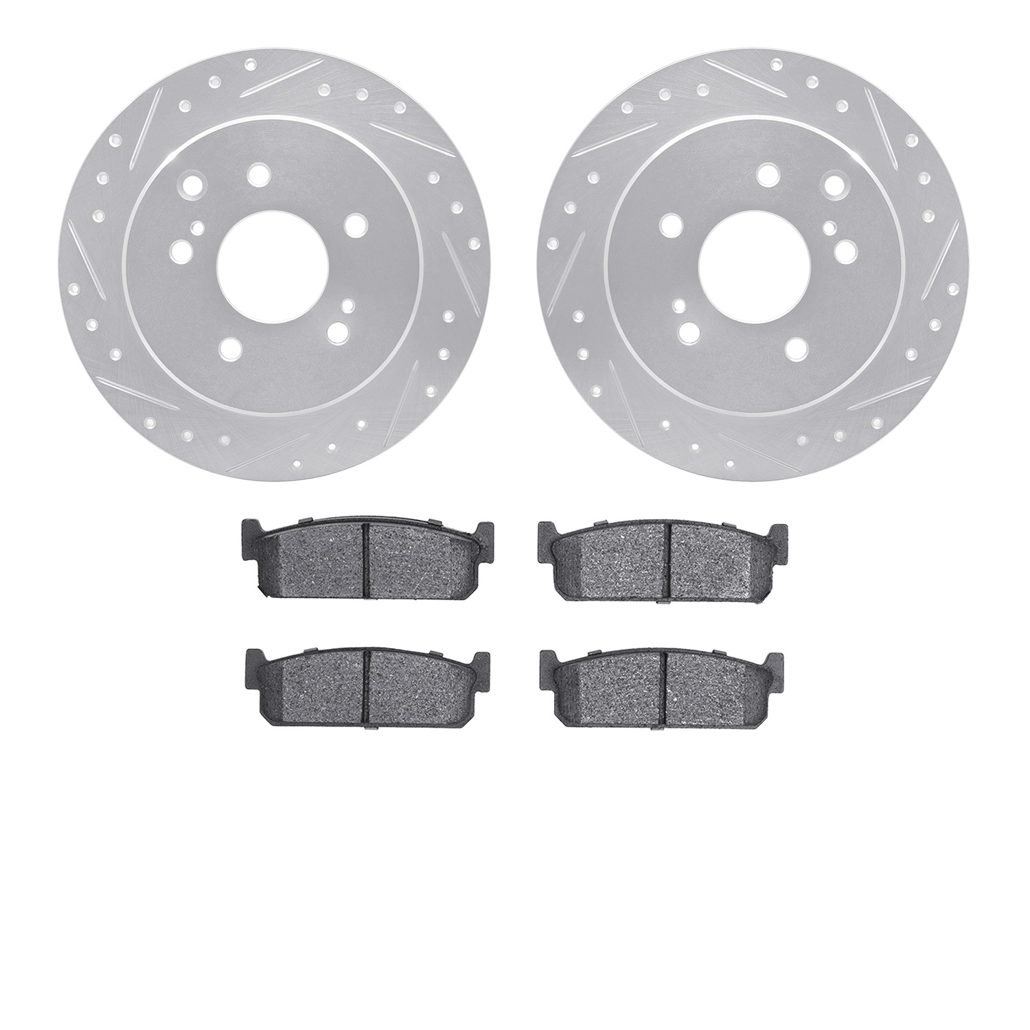 7302-68005 Drilled/Slotted Brake Rotor with 3000-Series Ceramic Brake Pads Kit [Silver], 1994-1996 Infiniti/Nissan, Position: Re