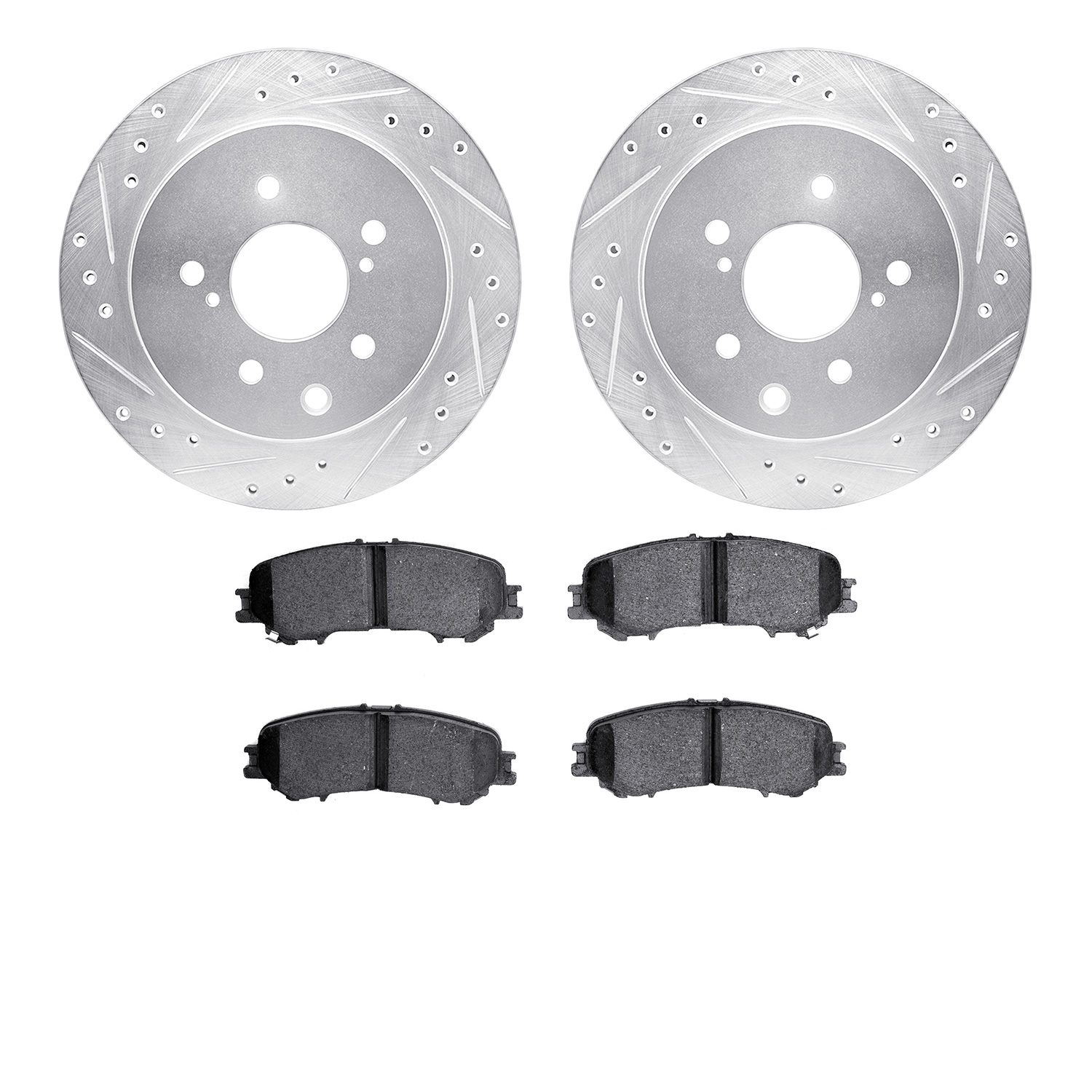 7302-68006 Drilled/Slotted Brake Rotor with 3000-Series Ceramic Brake Pads Kit [Silver], 1993-2001 Infiniti/Nissan, Position: Re