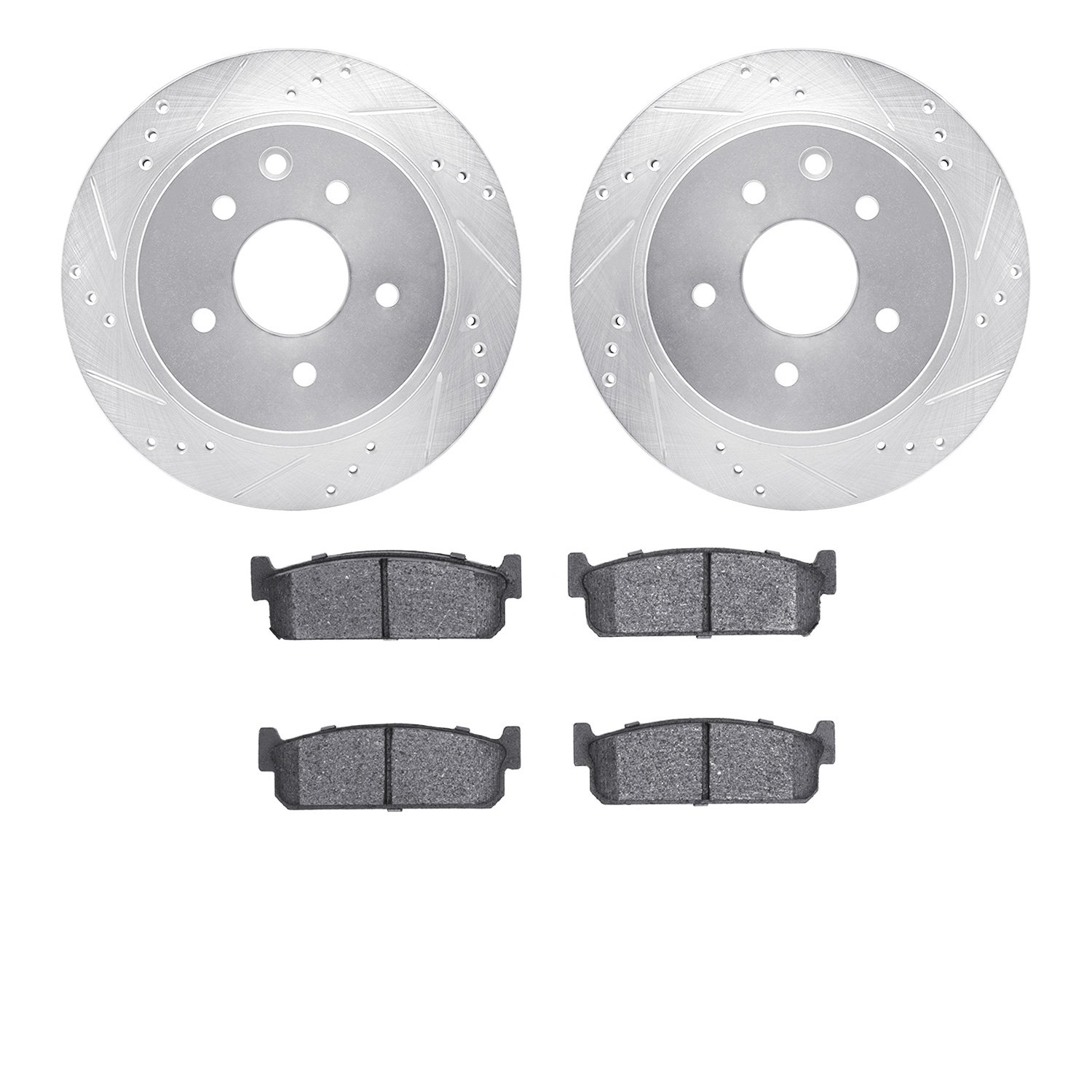 7302-68007 Drilled/Slotted Brake Rotor with 3000-Series Ceramic Brake Pads Kit [Silver], 2002-2006 Infiniti/Nissan, Position: Re