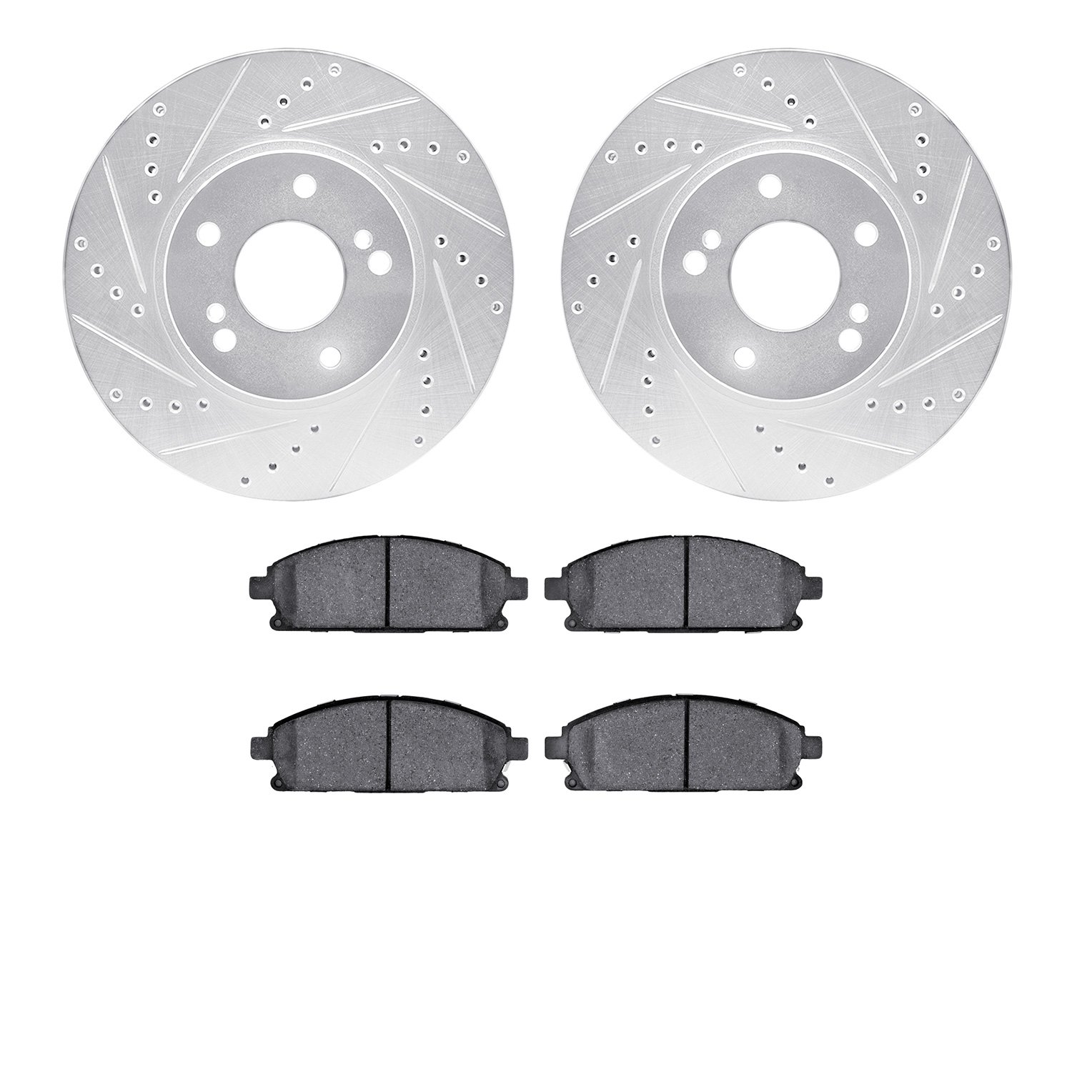 7302-68008 Drilled/Slotted Brake Rotor with 3000-Series Ceramic Brake Pads Kit [Silver], 1997-2001 Infiniti/Nissan, Position: Fr