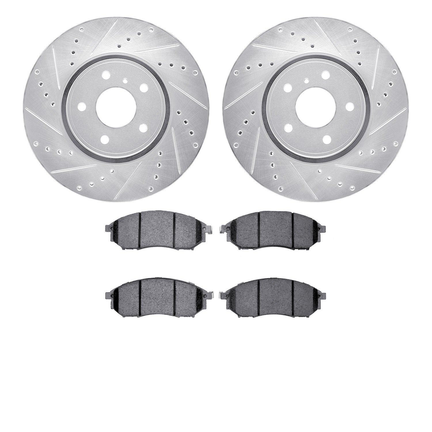 7302-68010 Drilled/Slotted Brake Rotor with 3000-Series Ceramic Brake Pads Kit [Silver], 2005-2014 Infiniti/Nissan, Position: Fr