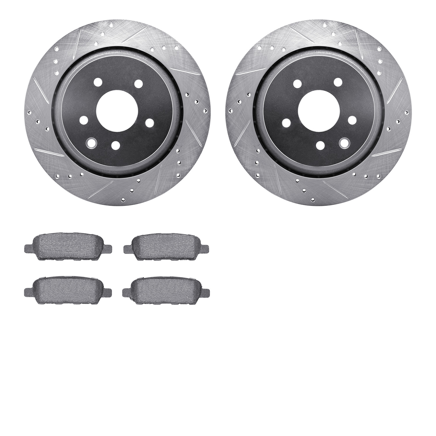 7302-68011 Drilled/Slotted Brake Rotor with 3000-Series Ceramic Brake Pads Kit [Silver], 2007-2015 Infiniti/Nissan, Position: Re