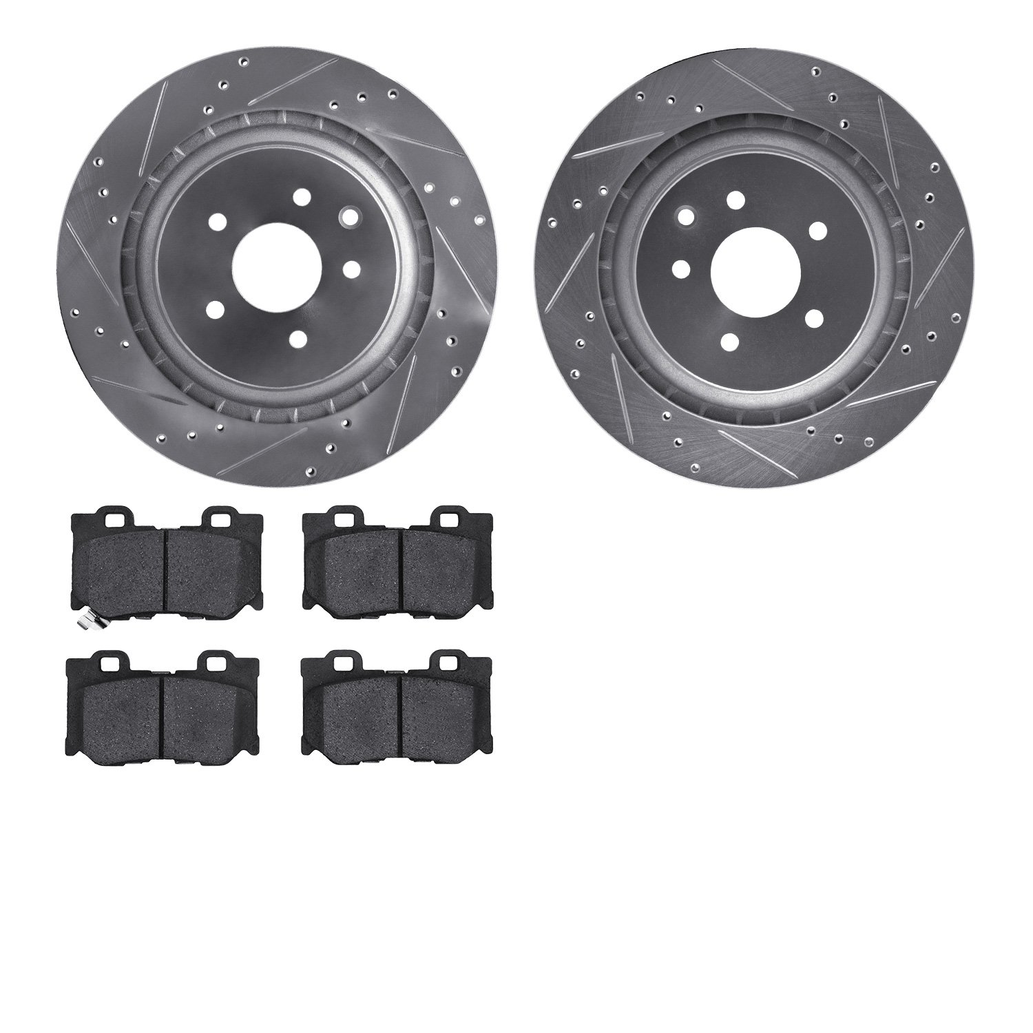 7302-68016 Drilled/Slotted Brake Rotor with 3000-Series Ceramic Brake Pads Kit [Silver], 2008-2020 Infiniti/Nissan, Position: Re