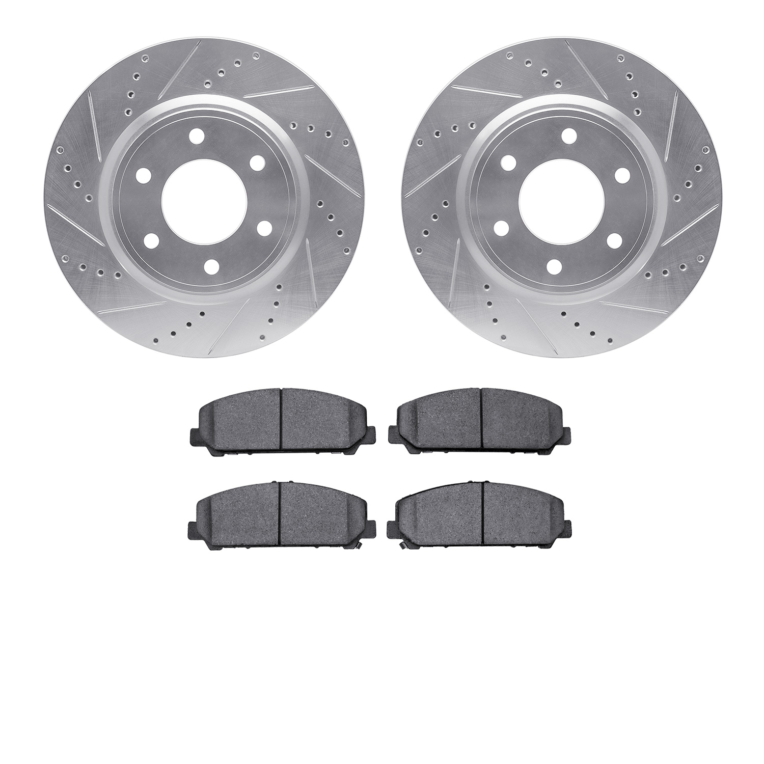 7302-68018 Drilled/Slotted Brake Rotor with 3000-Series Ceramic Brake Pads Kit [Silver], Fits Select Infiniti/Nissan, Position: