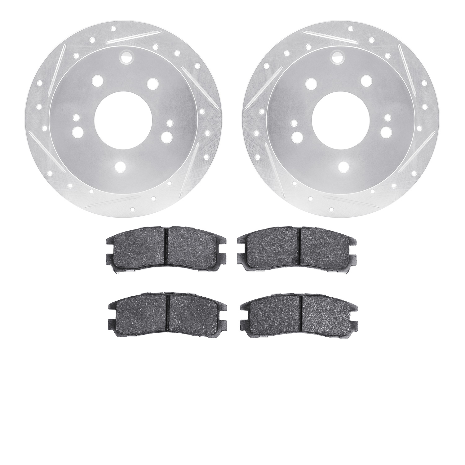 7302-72029 Drilled/Slotted Brake Rotor with 3000-Series Ceramic Brake Pads Kit [Silver], 2004-2012 Mitsubishi, Position: Rear