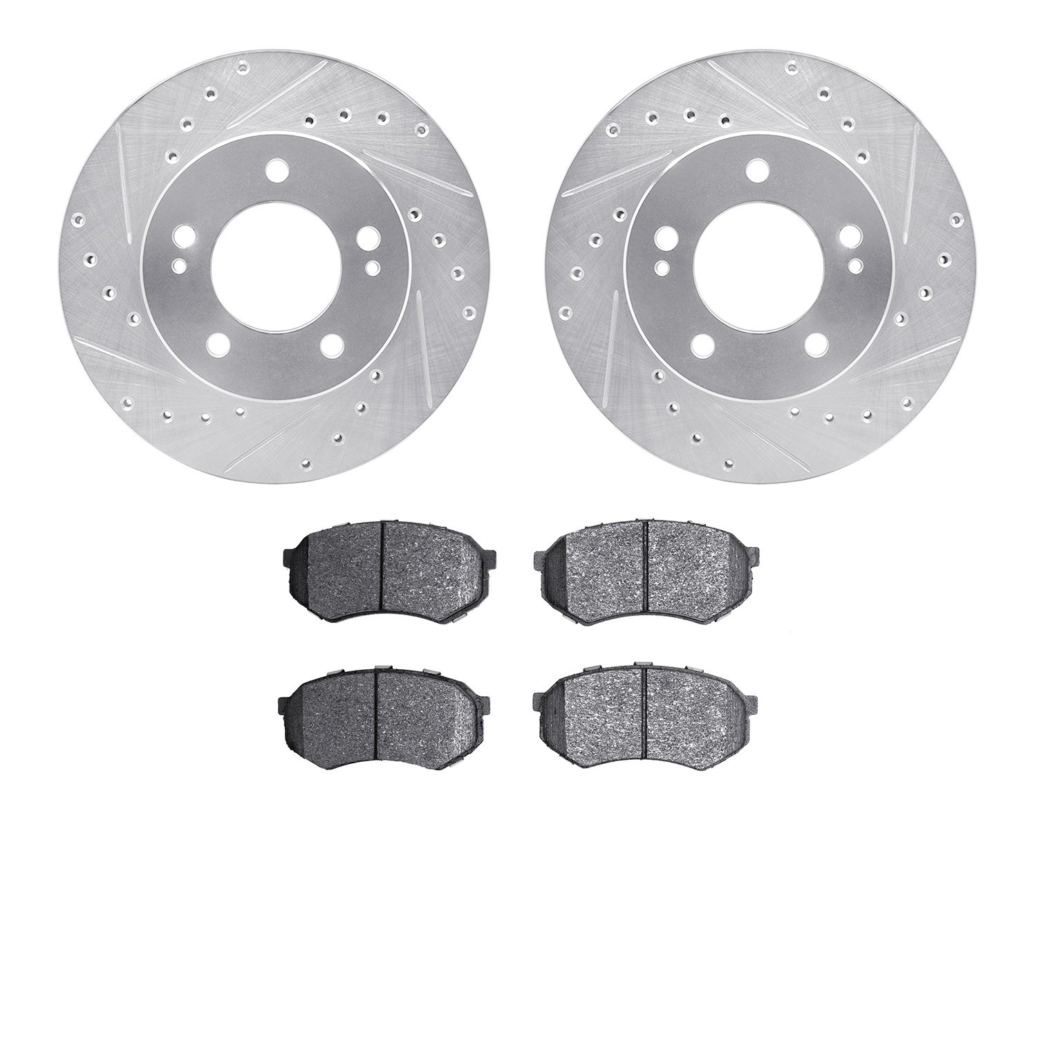 7302-72033 Drilled/Slotted Brake Rotor with 3000-Series Ceramic Brake Pads Kit [Silver], 1983-1989 Multiple Makes/Models, Positi