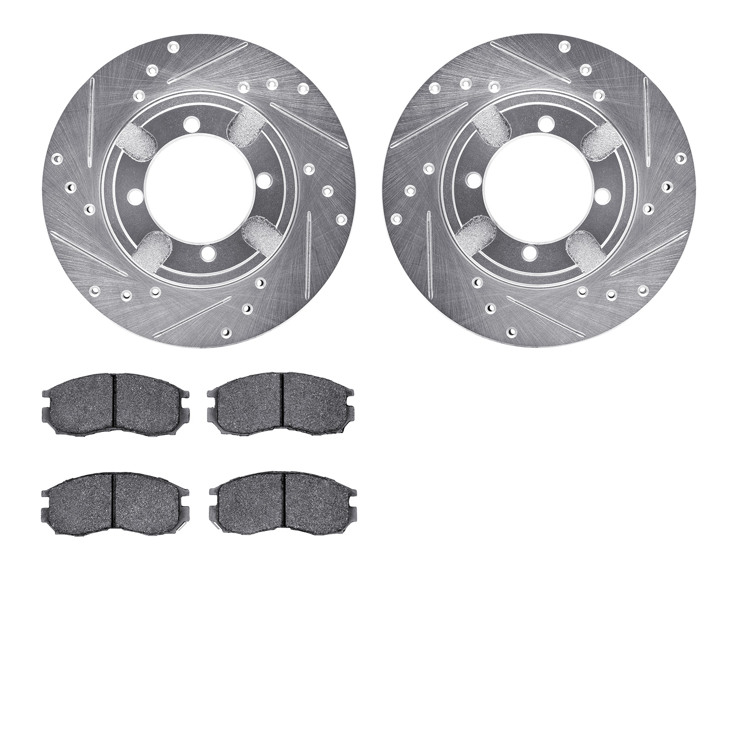 7302-72035 Drilled/Slotted Brake Rotor with 3000-Series Ceramic Brake Pads Kit [Silver], 1991-1991 Mitsubishi, Position: Front