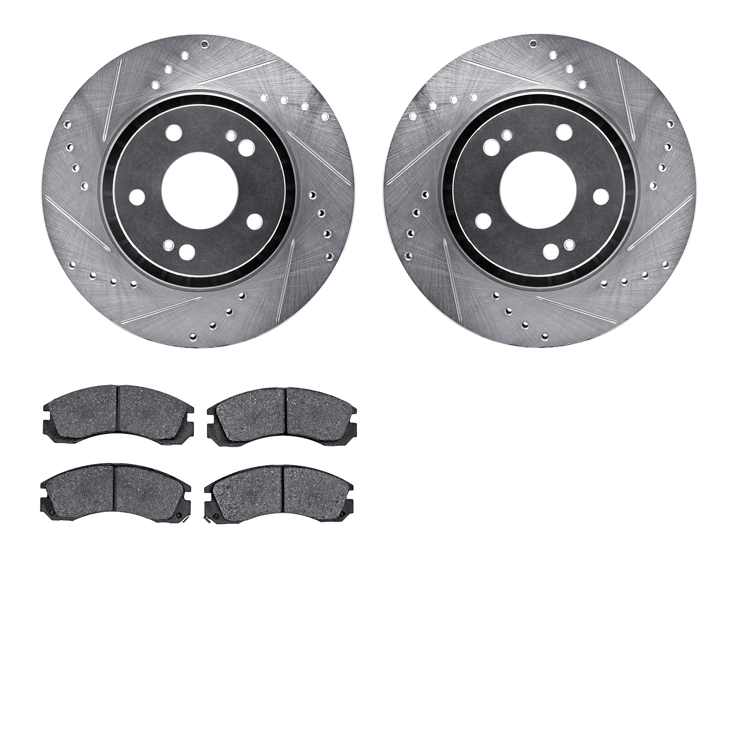 7302-72042 Drilled/Slotted Brake Rotor with 3000-Series Ceramic Brake Pads Kit [Silver], 2009-2015 Mitsubishi, Position: Front