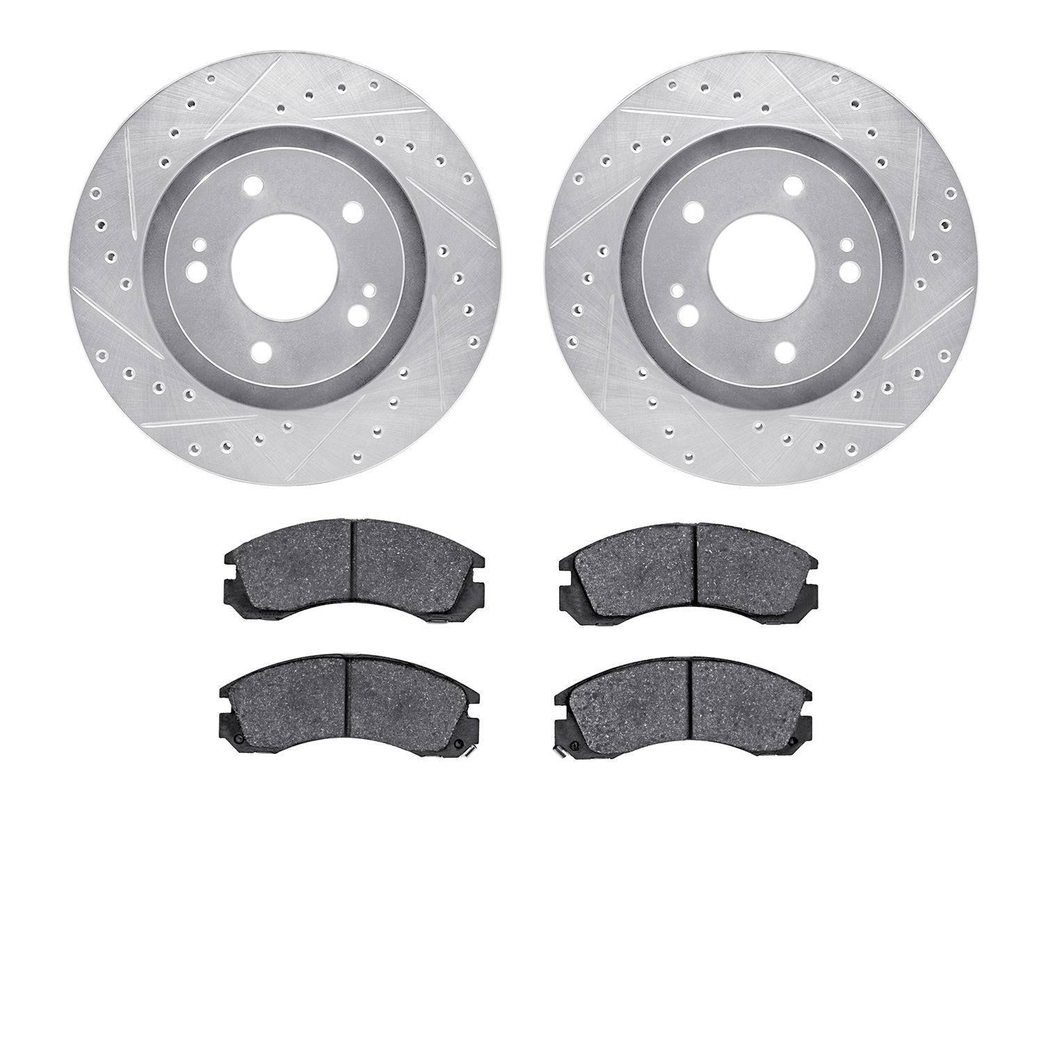 7302-72045 Drilled/Slotted Brake Rotor with 3000-Series Ceramic Brake Pads Kit [Silver], Fits Select Mitsubishi, Position: Front