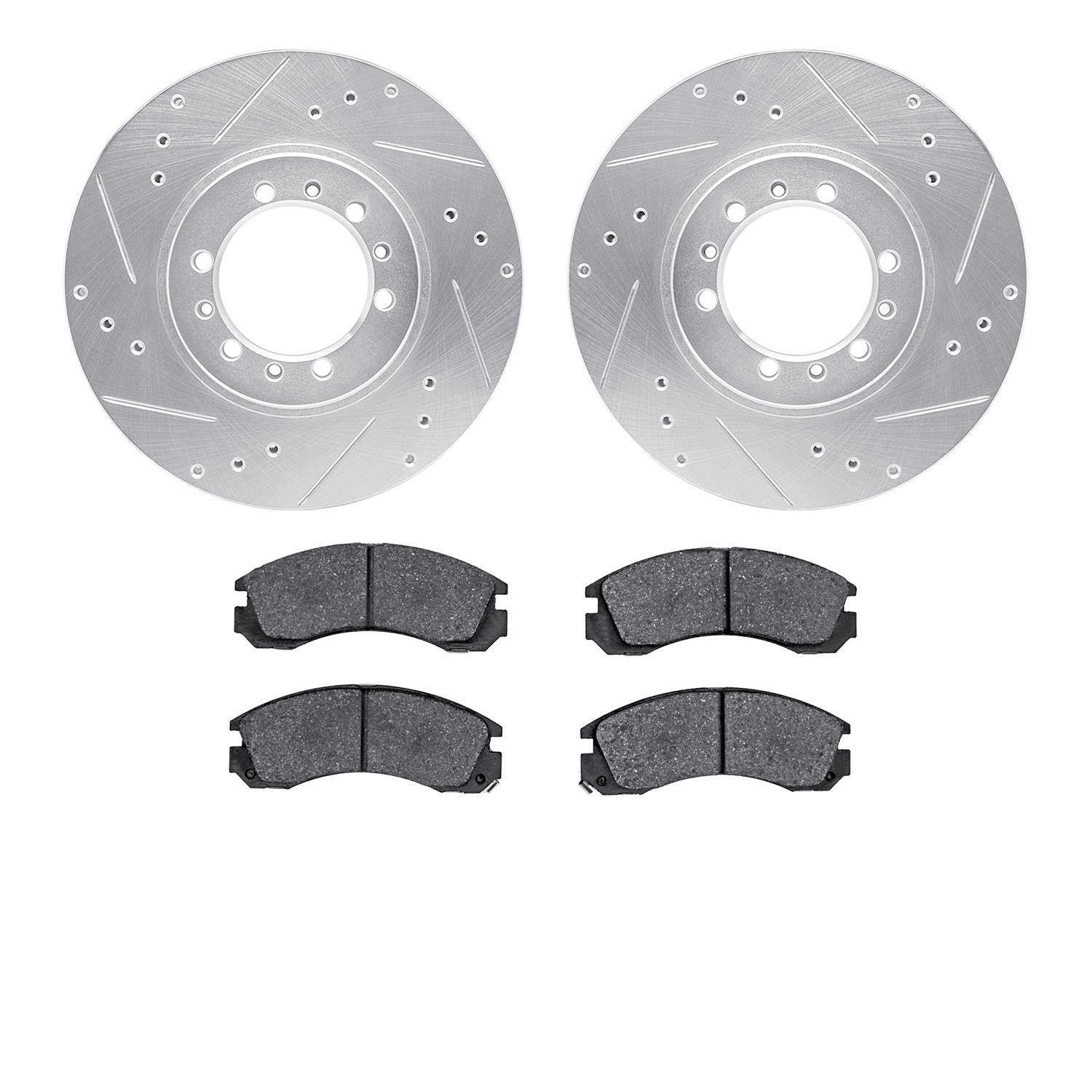 7302-72046 Drilled/Slotted Brake Rotor with 3000-Series Ceramic Brake Pads Kit [Silver], 1994-2000 Mitsubishi, Position: Front