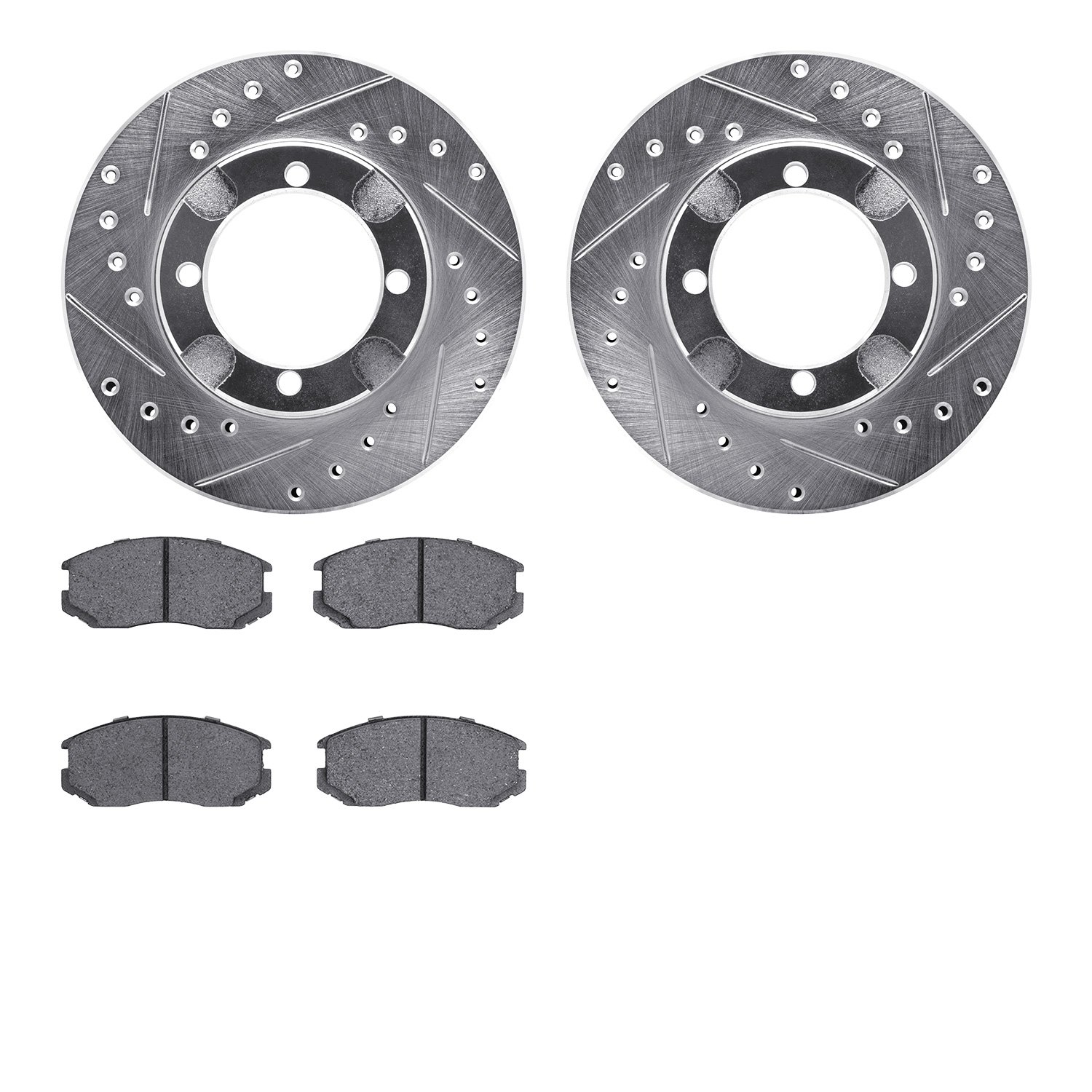 7302-72059 Drilled/Slotted Brake Rotor with 3000-Series Ceramic Brake Pads Kit [Silver], 1992-1992 Mitsubishi, Position: Front