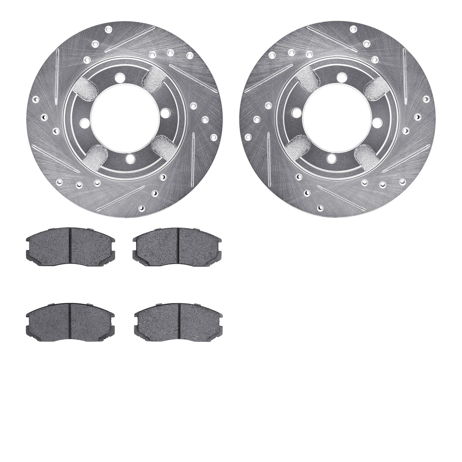 7302-72061 Drilled/Slotted Brake Rotor with 3000-Series Ceramic Brake Pads Kit [Silver], 1992-1992 Mitsubishi, Position: Front