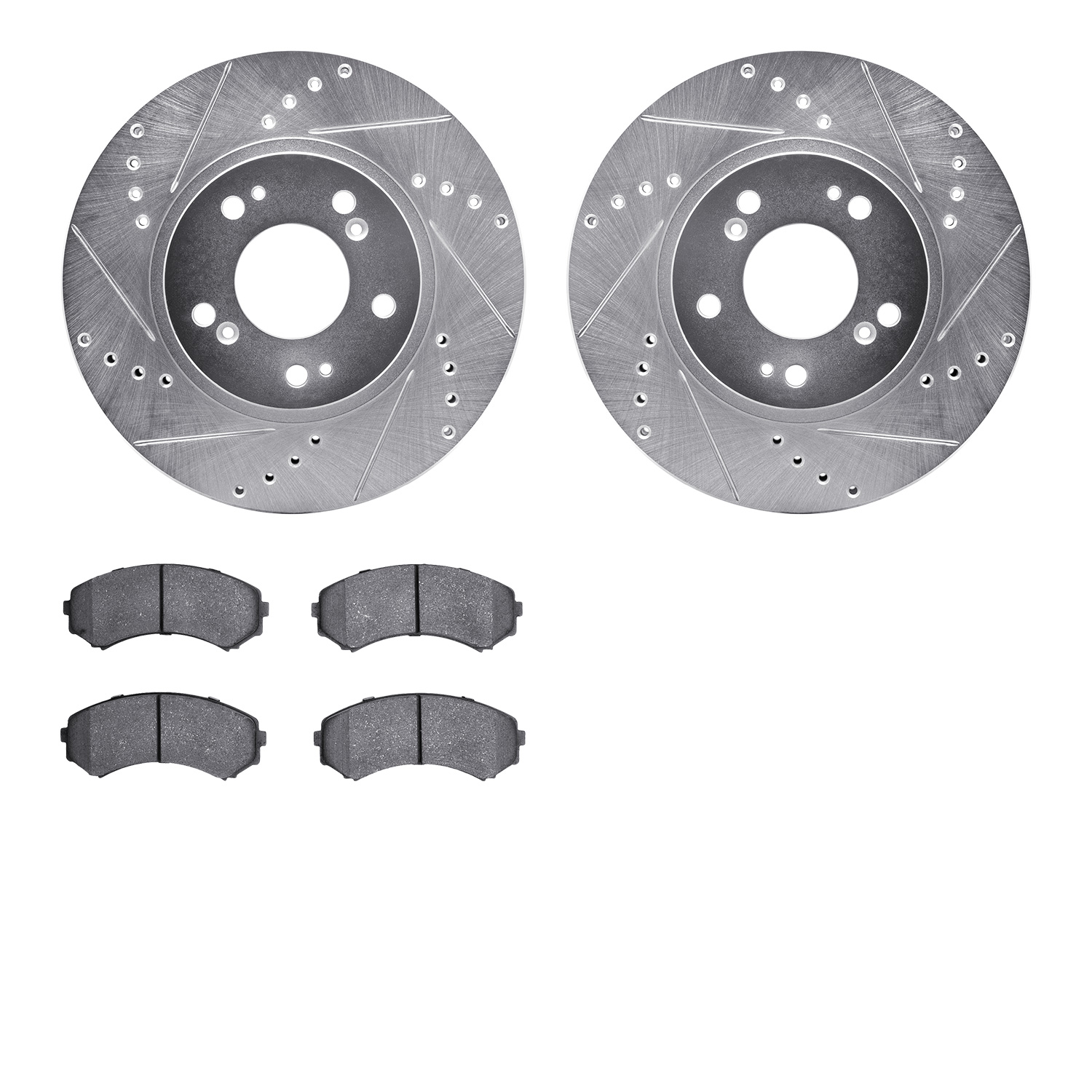 7302-72072 Drilled/Slotted Brake Rotor with 3000-Series Ceramic Brake Pads Kit [Silver], 2004-2011 Mitsubishi, Position: Front